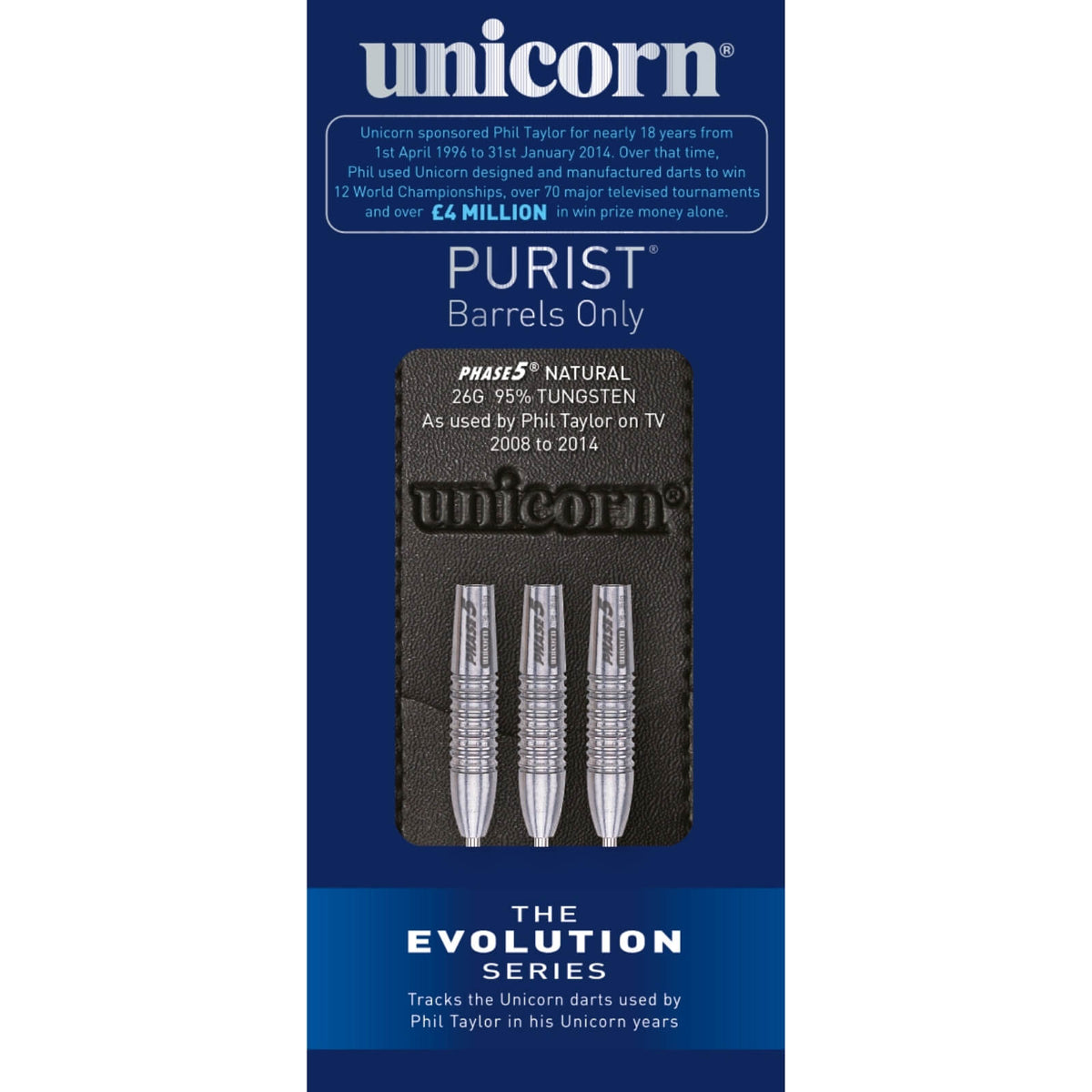 Darts - Unicorn - Purist Evolution Phase 5 LP Darts - Steel Tip - 95% Tungsten - 26g 
