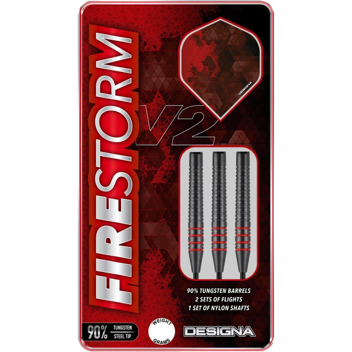 Darts - Designa - Firestorm V2 Ringed Darts - Steel Tip - 90% Tungsten - 22g 24g 