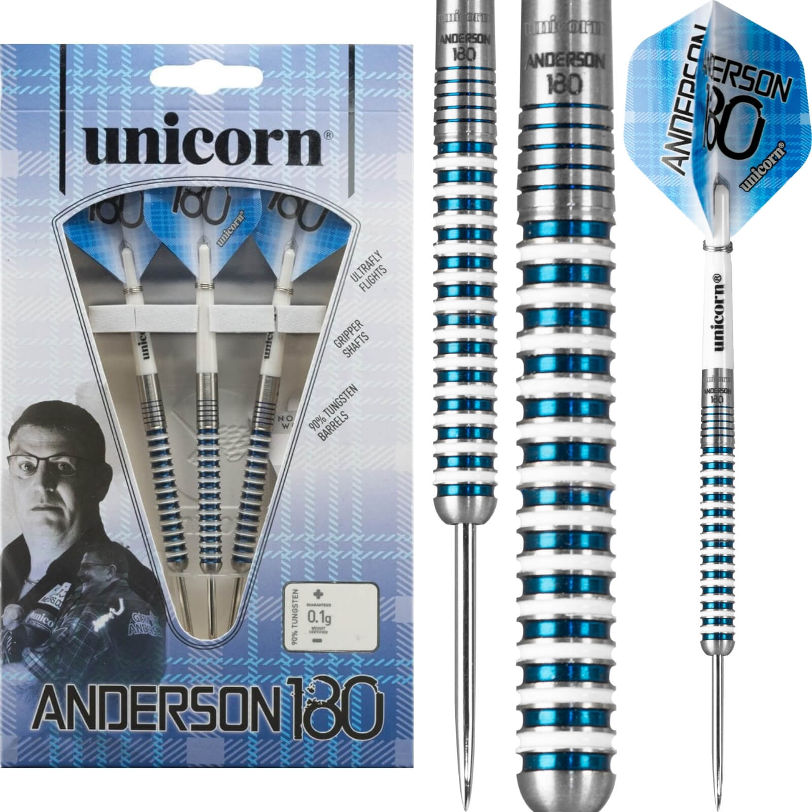 Darts - Unicorn - Gary Anderson 180 SE Darts - Steel Tip - 90% Tungsten - 23g 25g 