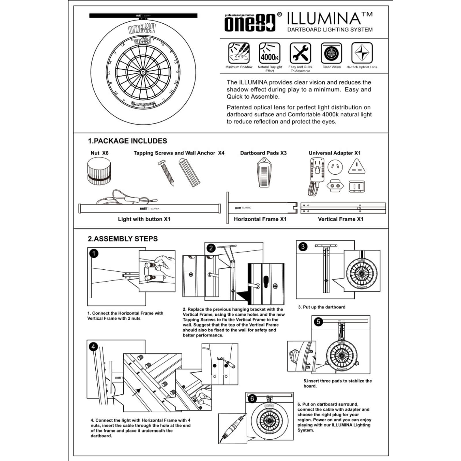 One80 Illumina Dartboard Light - Optical Lens - Daylight