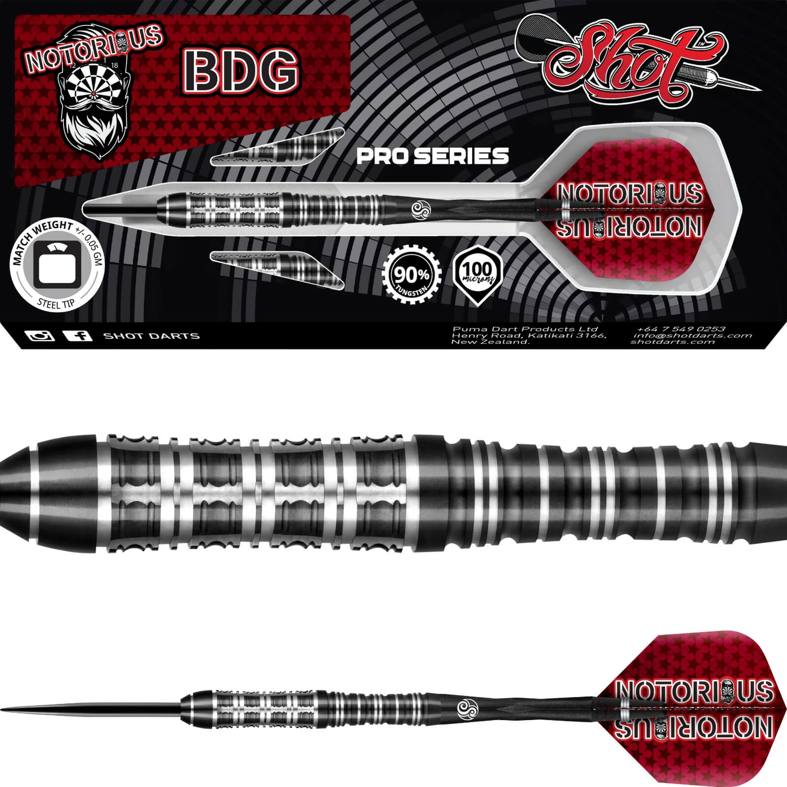 Darts - Shot - Notorious BDG Darts - Steel Tip - 90% Tungsten - 22g 24g 