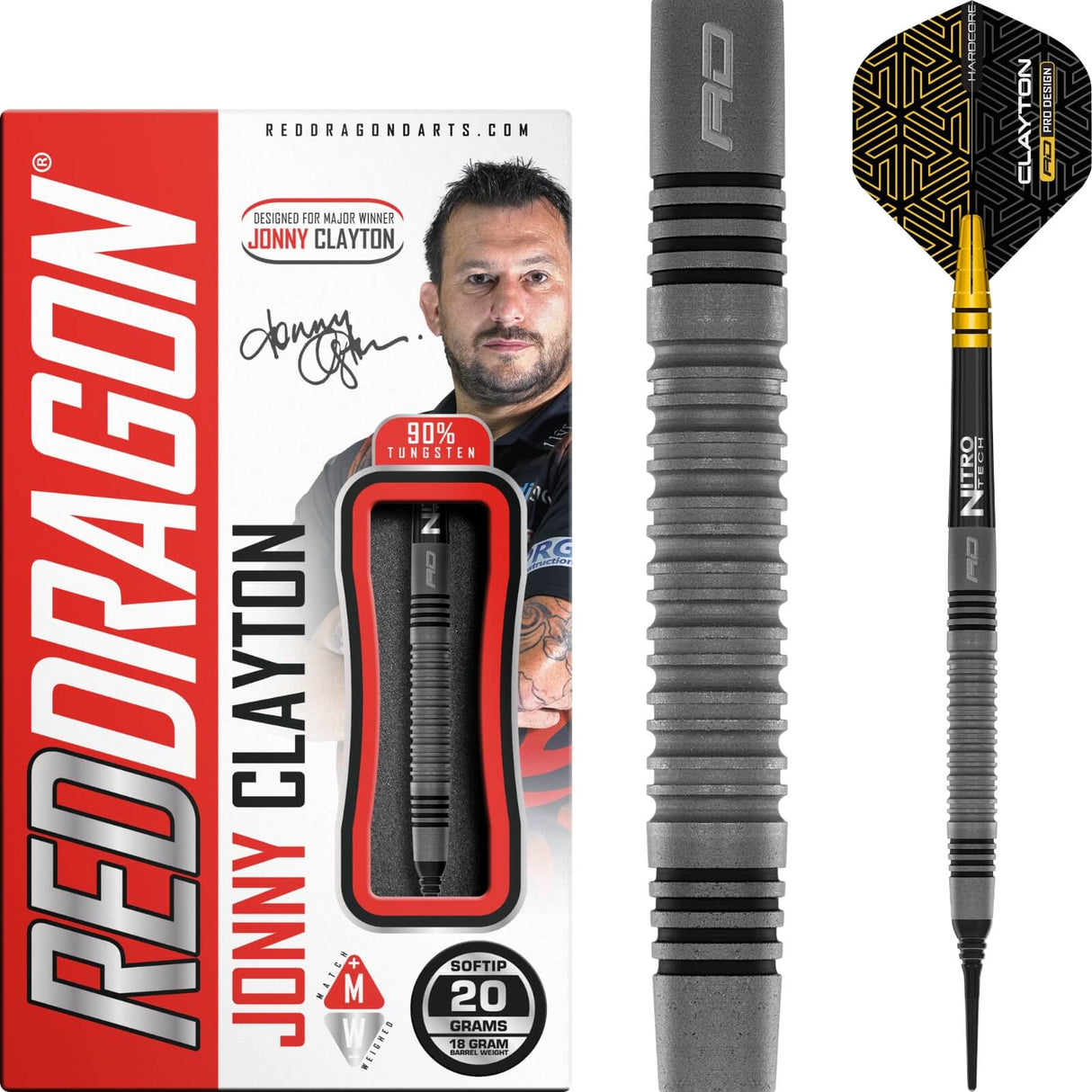Red Dragon - Jonny Clayton Oxide Darts - Soft Tip - 90% Tungsten - 20g -