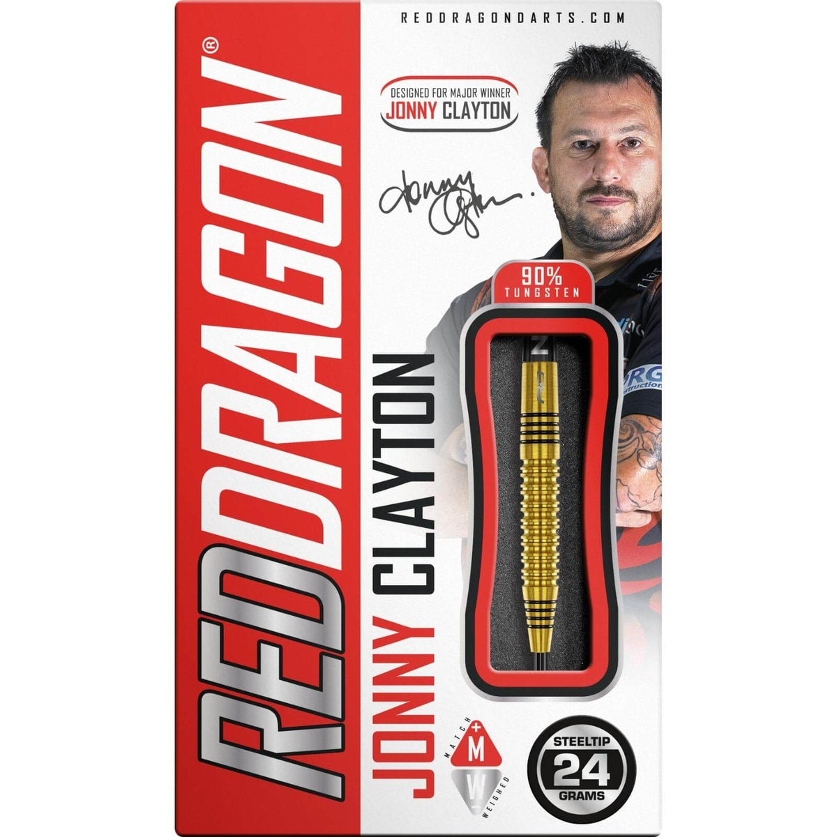 Darts - Red Dragon - Jonny Clayton Gold Darts - Steel Tip - 90% Tungsten - 22g 24g 