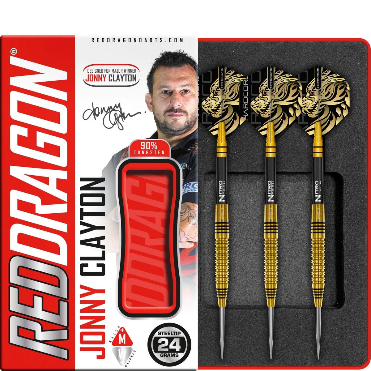 Darts - Red Dragon - Jonny Clayton Gold Darts - Steel Tip - 90% Tungsten - 22g 24g 