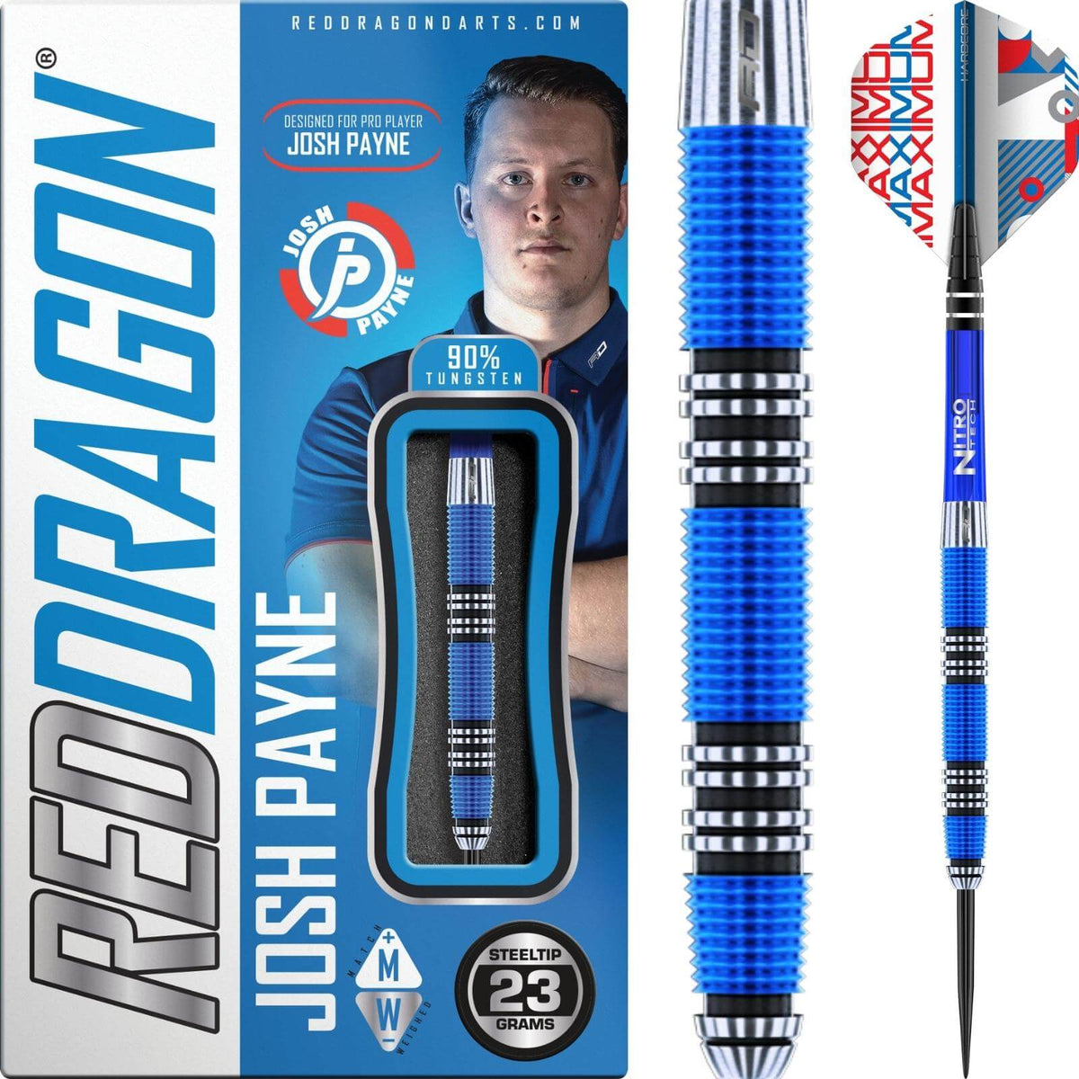 Darts - Red Dragon - Josh Payne Darts - Steel Tip - 90% Tungsten - 23g 