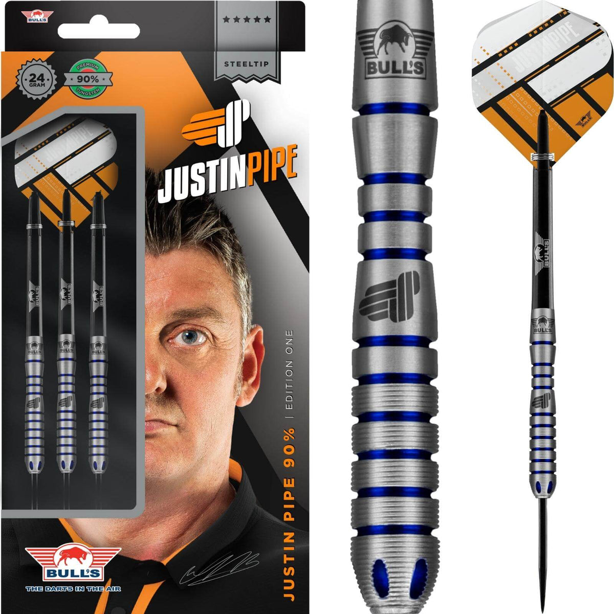 Darts - Bull&#39;s NL - Justin Pipe Darts - Steel Tip - 90% Tungsten - 22g 24g 26g 