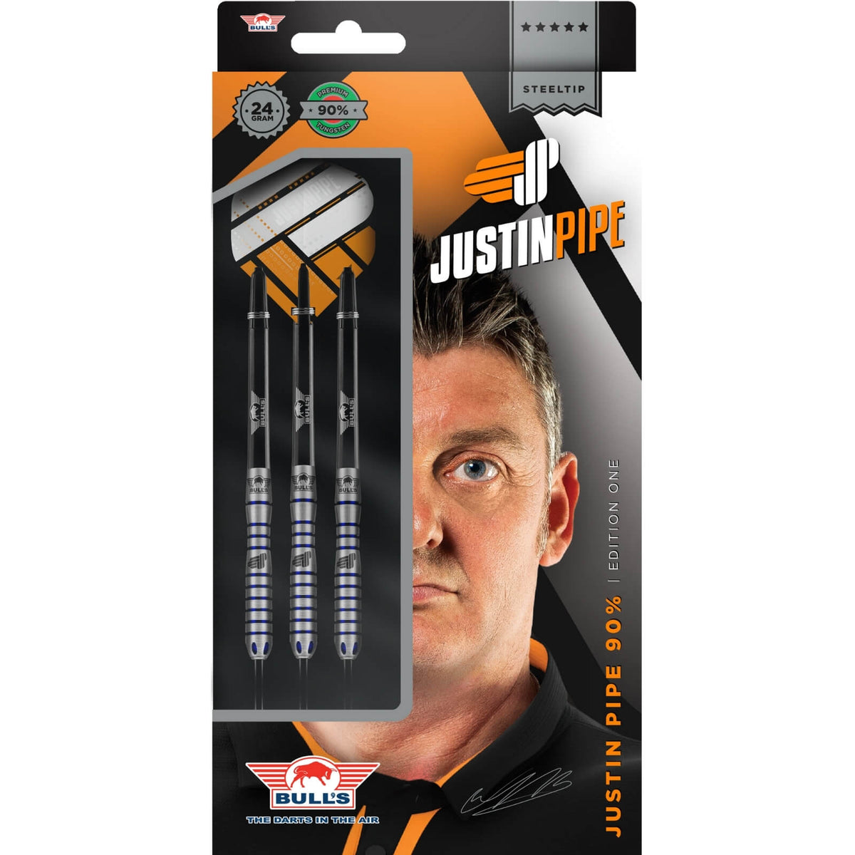 Darts - Bull&#39;s NL - Justin Pipe Darts - Steel Tip - 90% Tungsten - 22g 24g 26g 