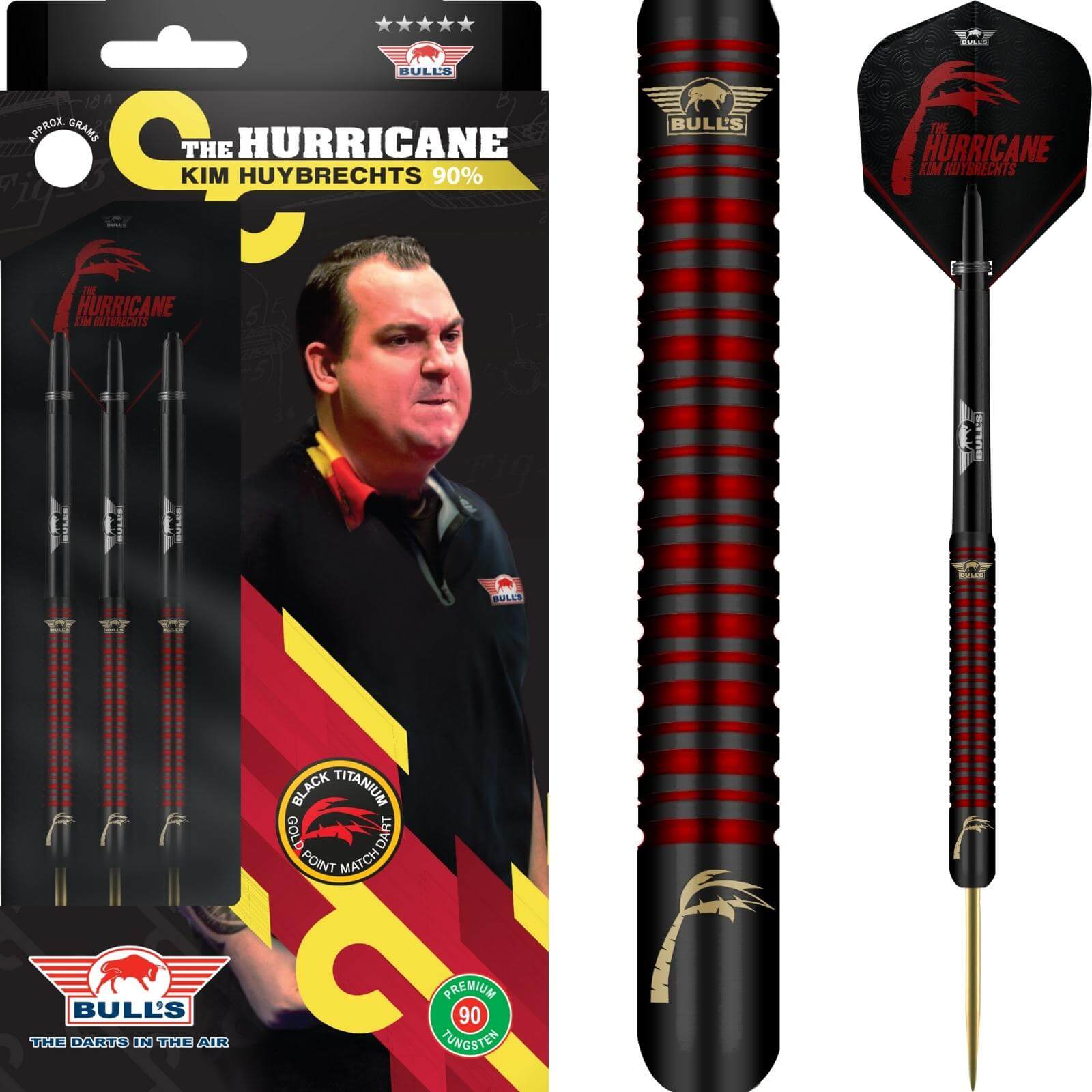Darts - Bull's NL - Kim Huybrechts Black Darts - Steel Tip - 90% Tungsten - 22g 23g 24g 