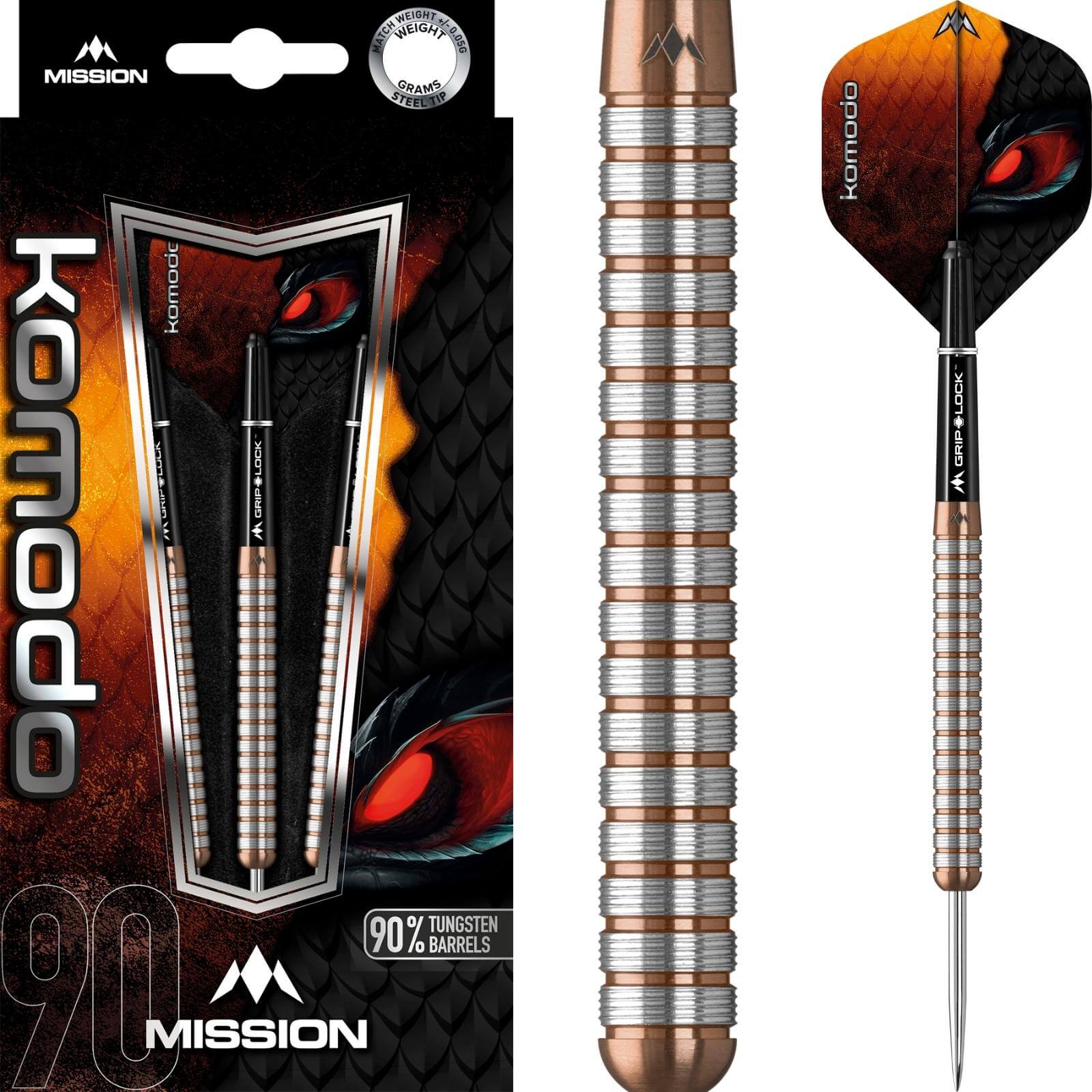 Darts - Mission - Komodo GX M1 Darts - Steel Tip - 90% Tungsten - 22g 24g 26g 