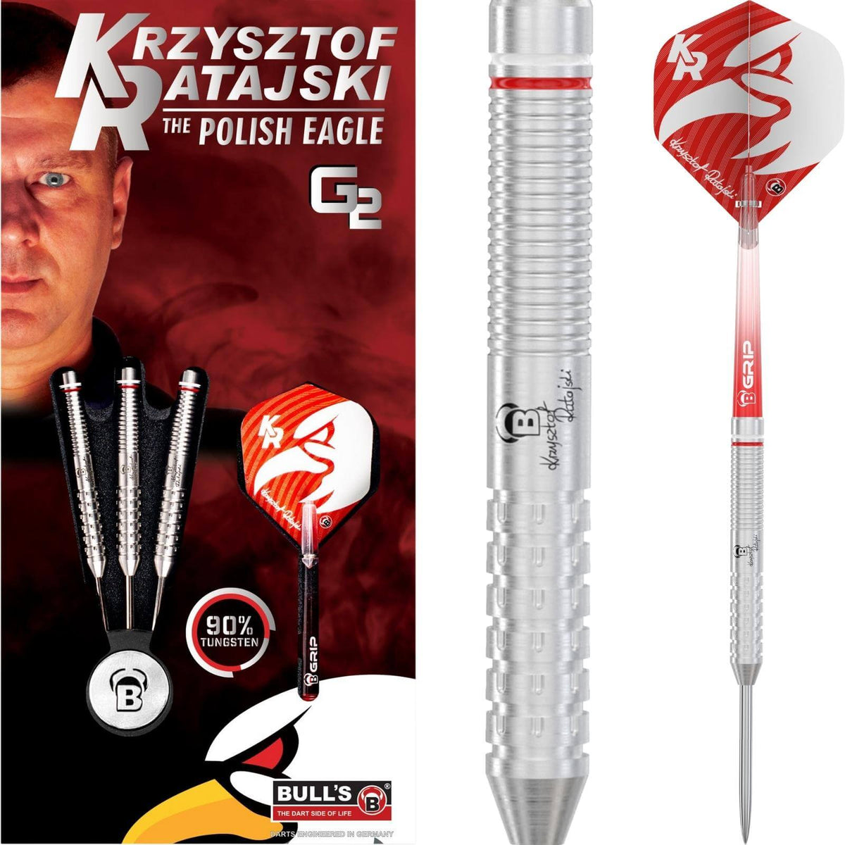Darts - BULL&#39;S - Krzysztof Ratajski Gen 2 Darts - Steel Tip - 90% Tungsten - 22g 24g 26g 
