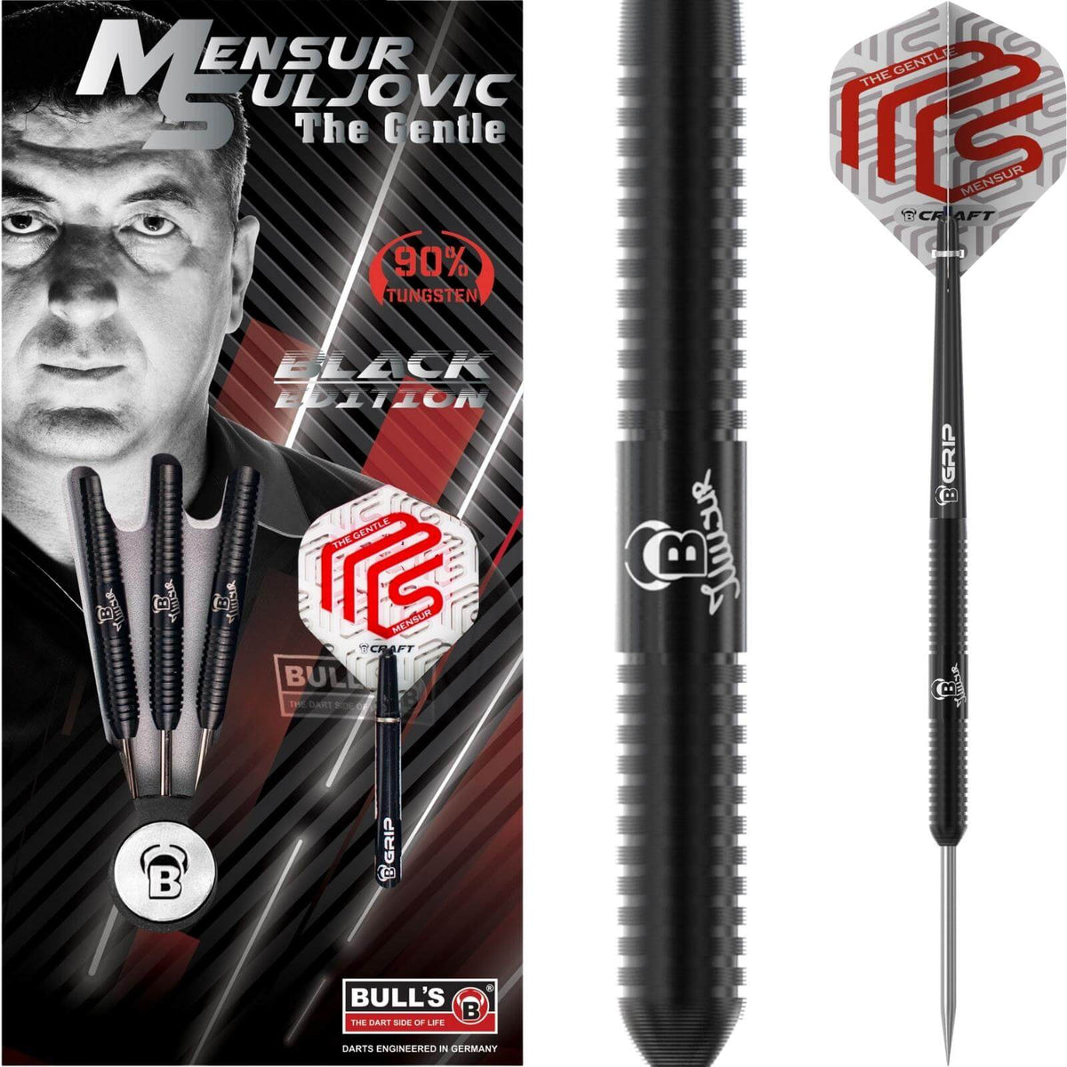 Darts - BULL&#39;S - Mensur Suljovic Black Darts - Steel Tip - 90% Tungsten - 21g 23g 25g 