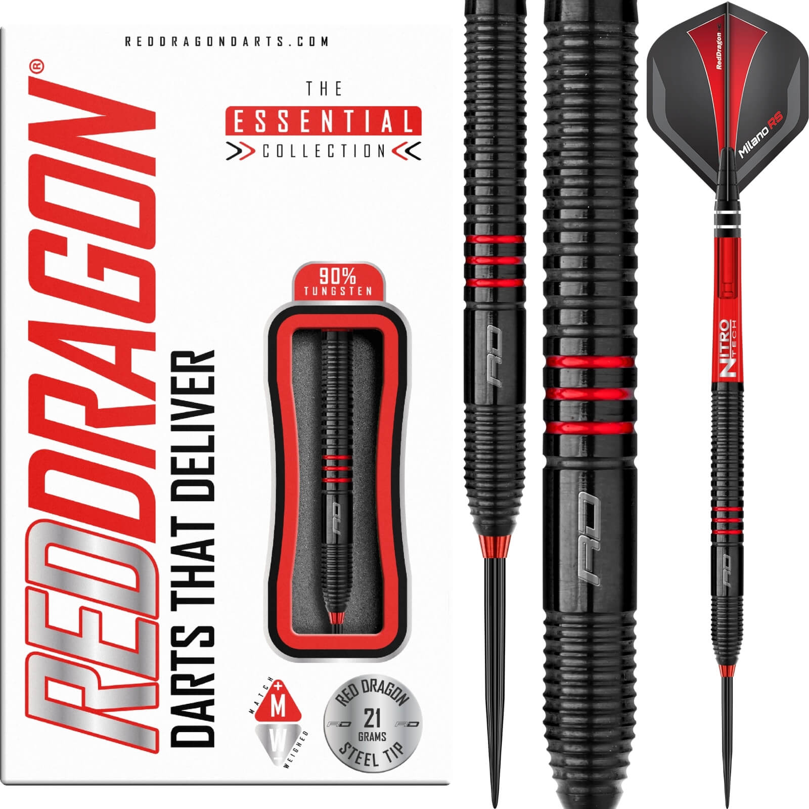 Darts - Red Dragon - Milano RS Darts - Steel Tip - 90% Tungsten - 21g 