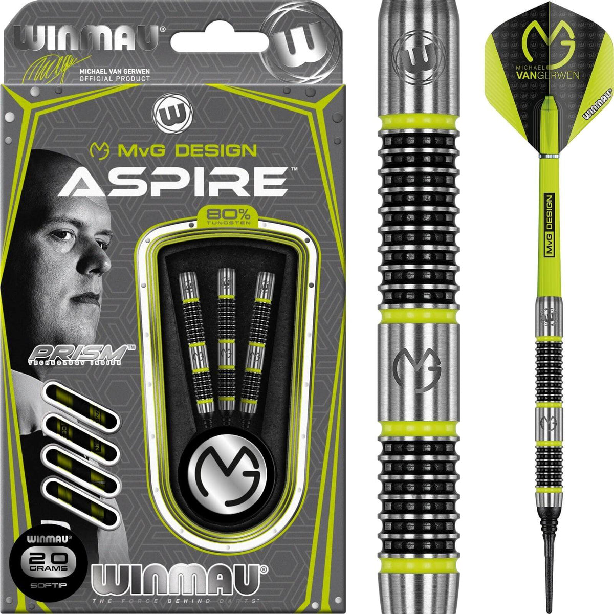 Darts - Winmau - MvG Aspire Darts - Soft Tip - 80% Tungsten - 20g 