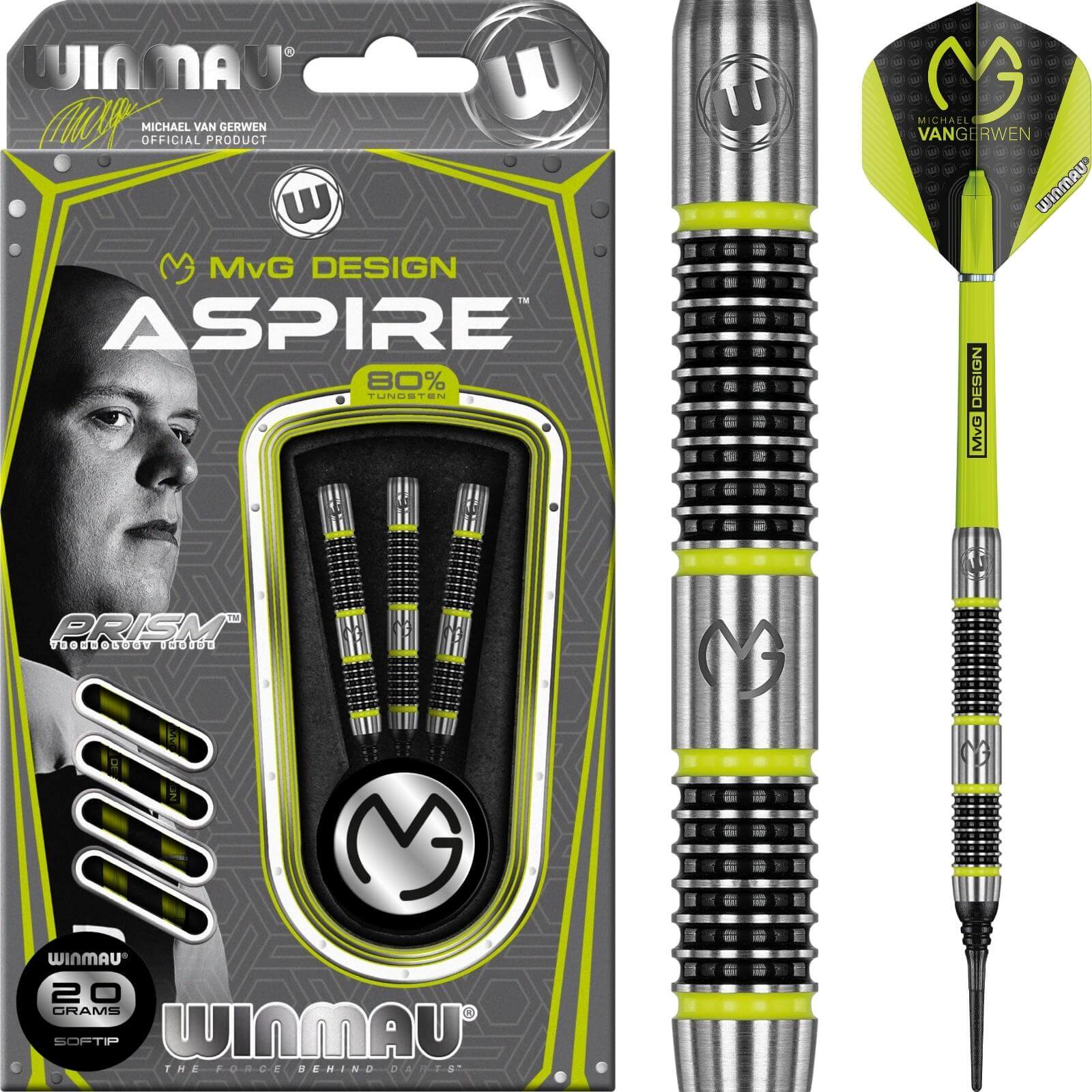 Darts - Winmau - MvG Aspire Darts - Soft Tip - 80% Tungsten - 20g 