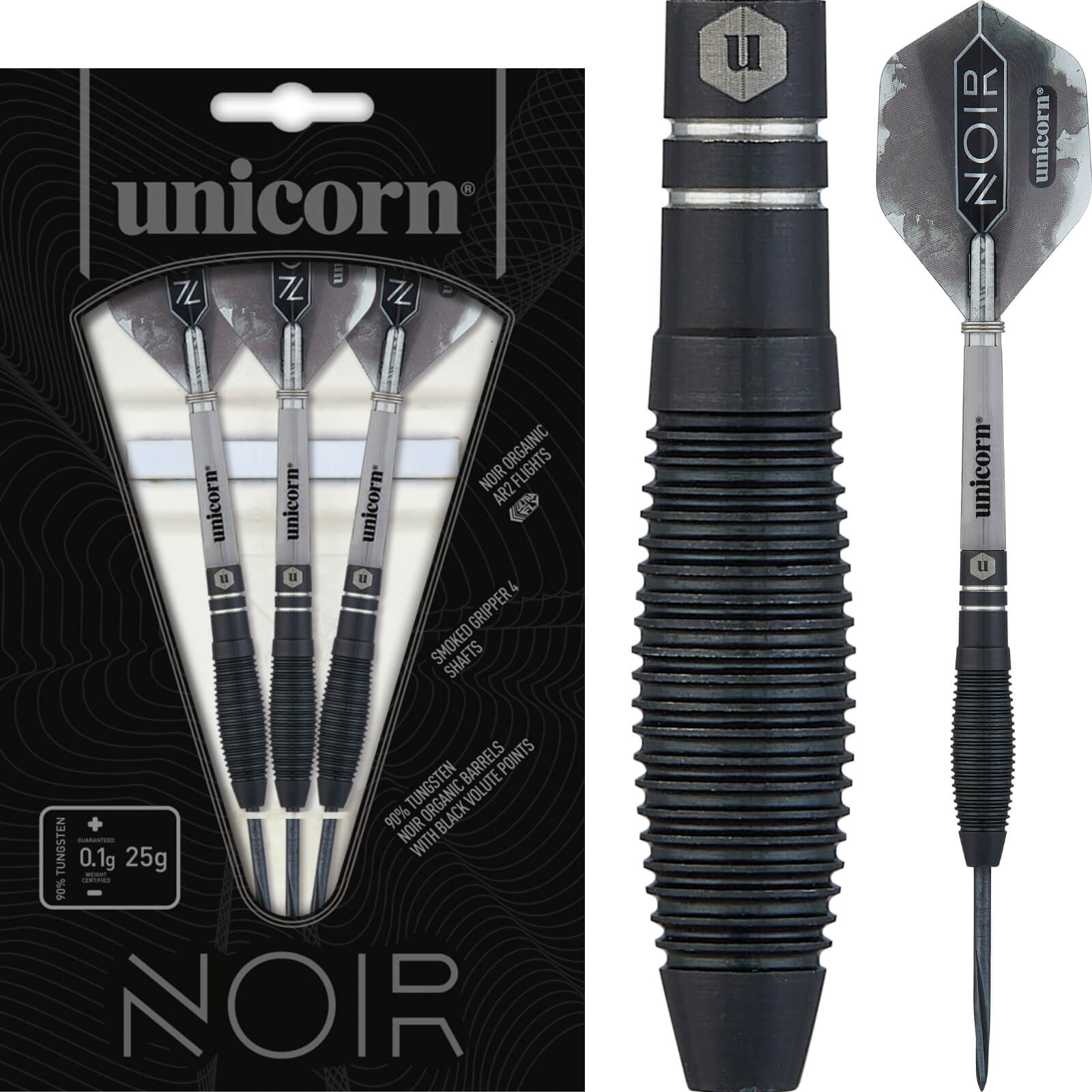 Darts - Unicorn - Noir Style 1 Darts - Steel Tip - 90% Tungsten - 21g 23g 25g 