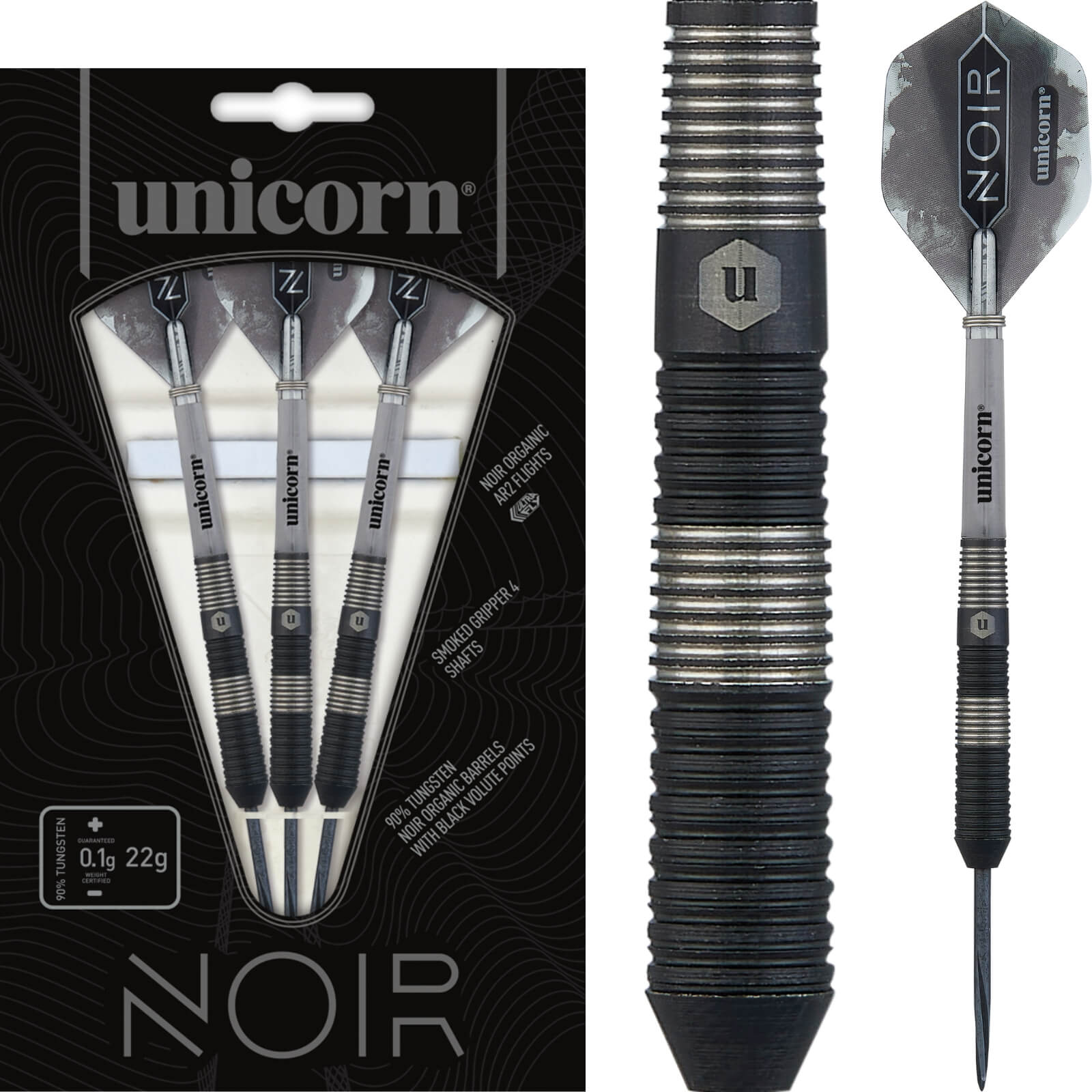Darts - Unicorn - Noir Style 3 Darts - Steel Tip - 90% Tungsten - 22g 24g 26g 
