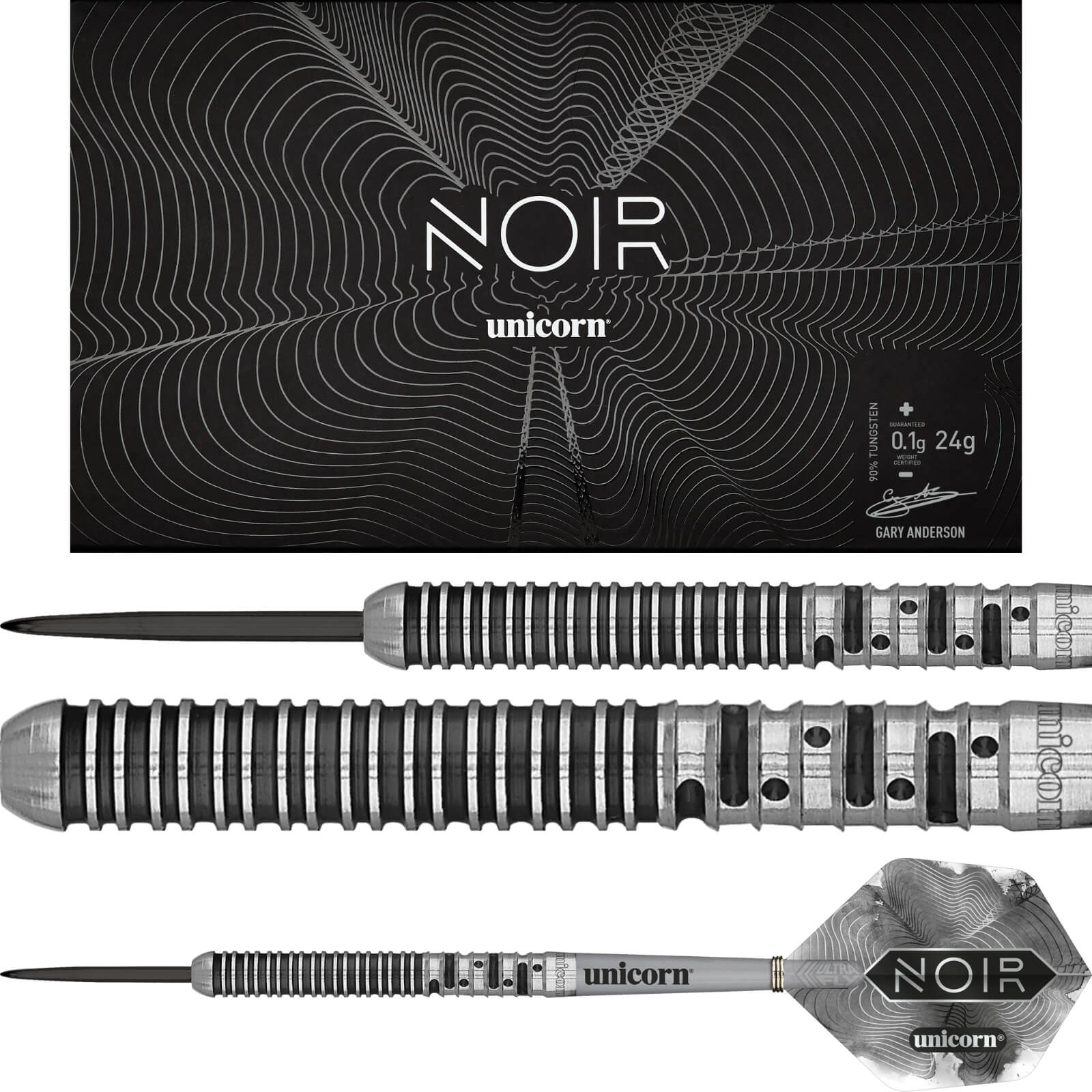 Darts - Unicorn - Gary Anderson Noir Phase 5 Darts - Steel Tip - 90% Tungsten - 21g 22g 23g 24g 25g 