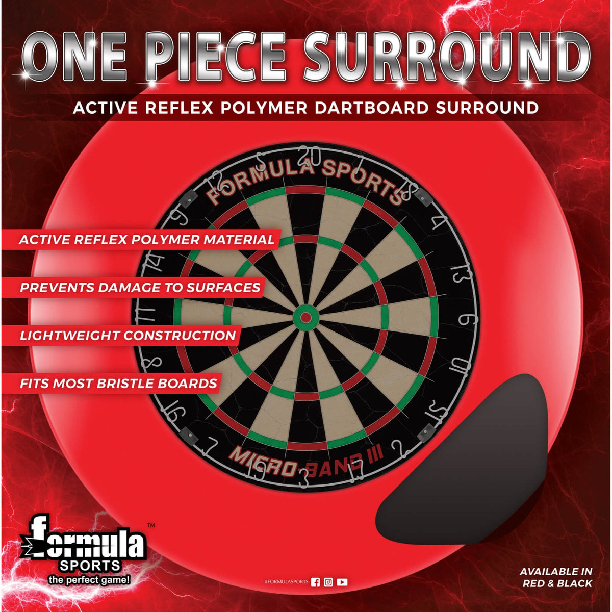 Dartboard Accessories - Formula Sports - 1 Piece Dartboard Surround - Black Red 