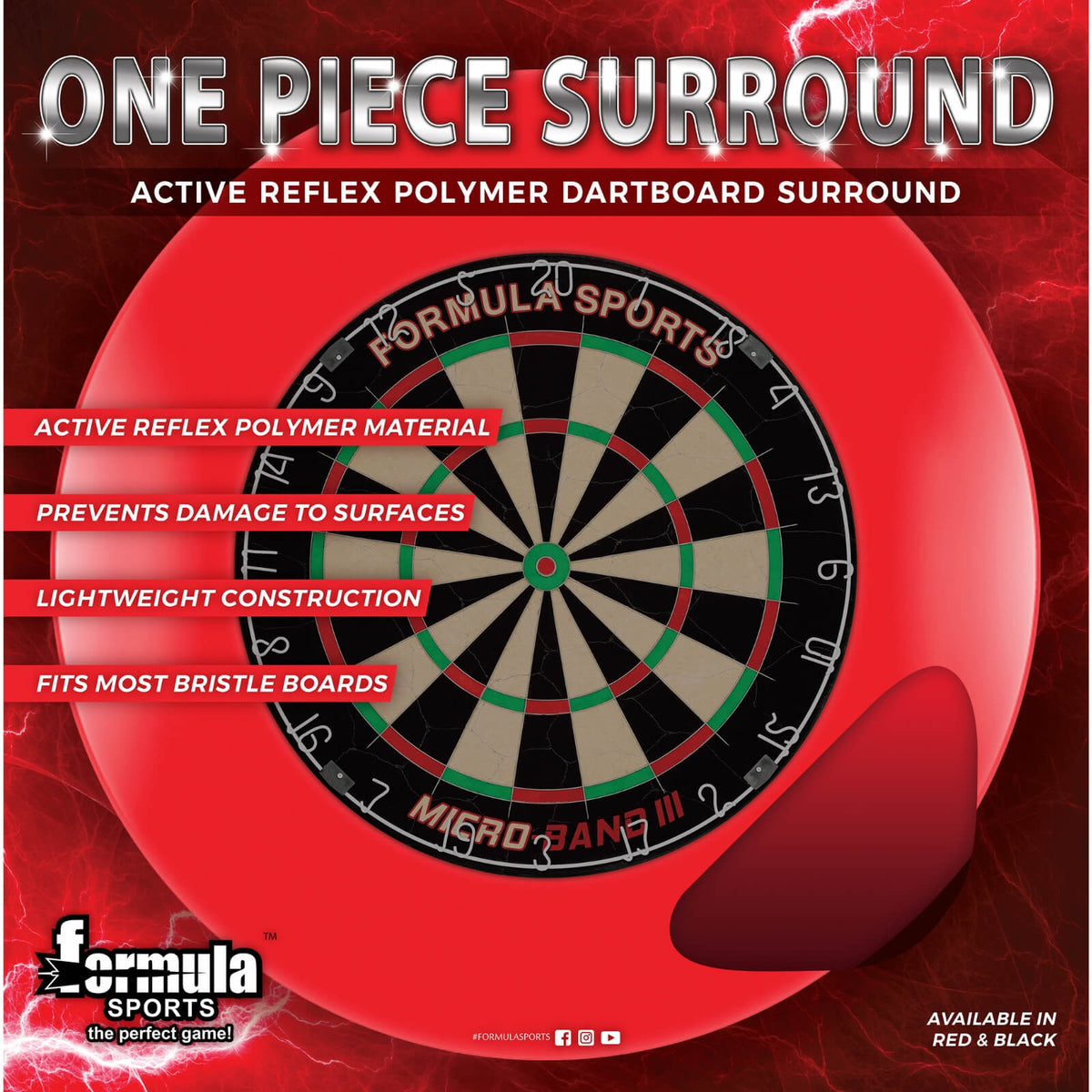 Dartboard Accessories - Formula Sports - 1 Piece Dartboard Surround - Black Red 