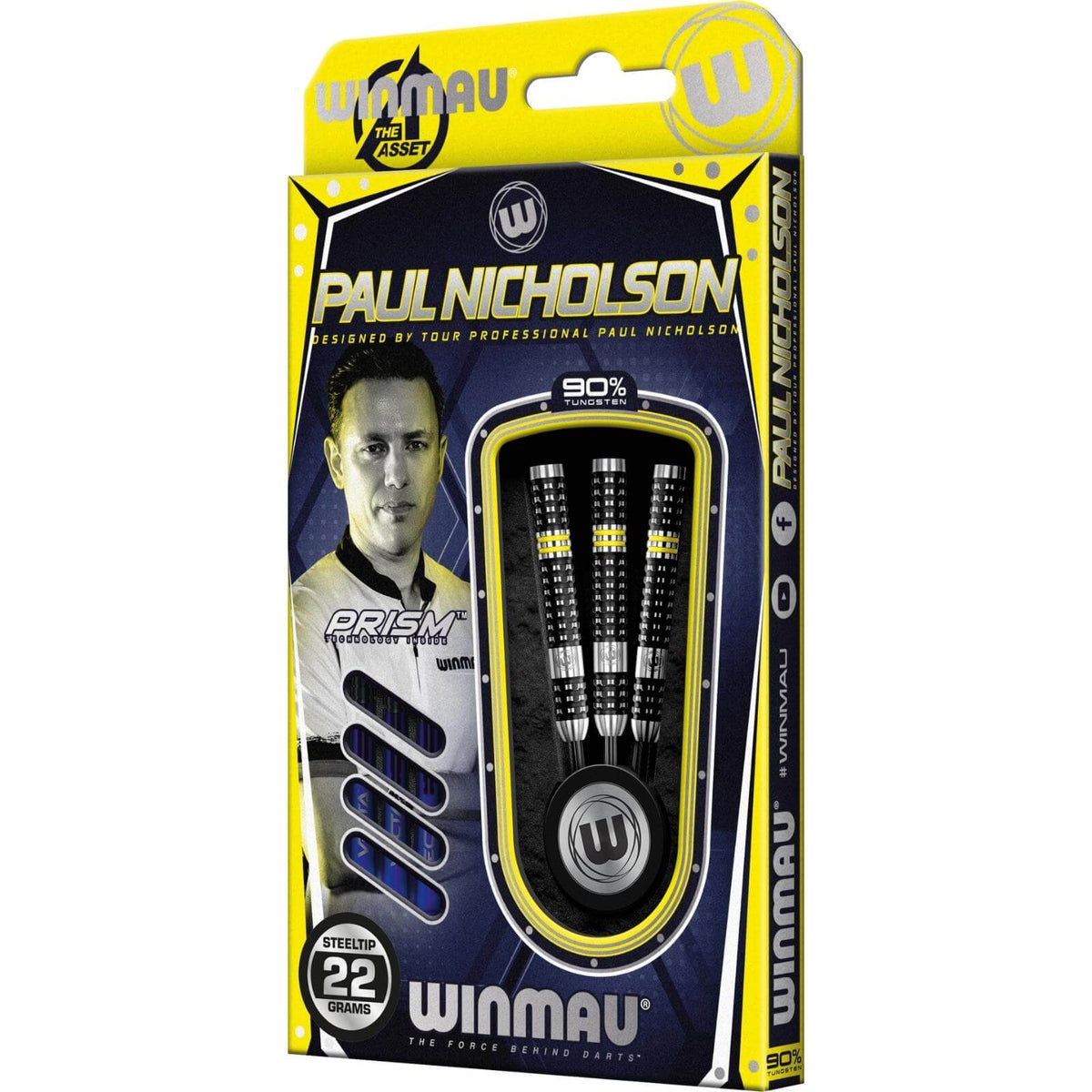 Darts - Winmau - Paul Nicholson Darts - Steel Tip - 90% Tungsten - 22g 