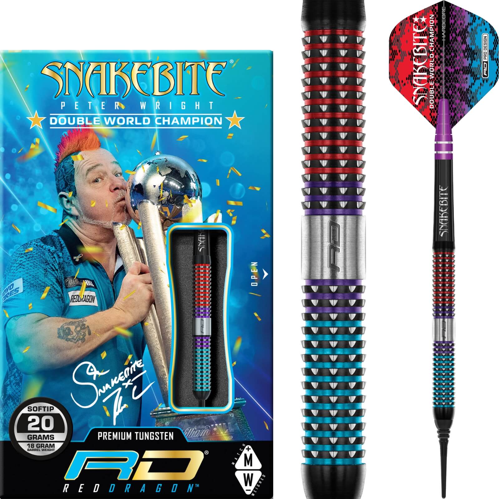 Darts - Red Dragon - Peter Wright Spirit Darts - Soft Tip - 90% Tungsten - 20g 