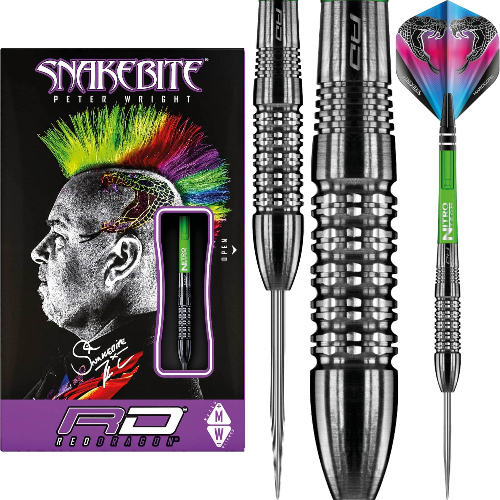 Darts - Red Dragon - Peter Wright Black Strike Darts - Steel Tip - 90% Tungsten - 24g 26g 