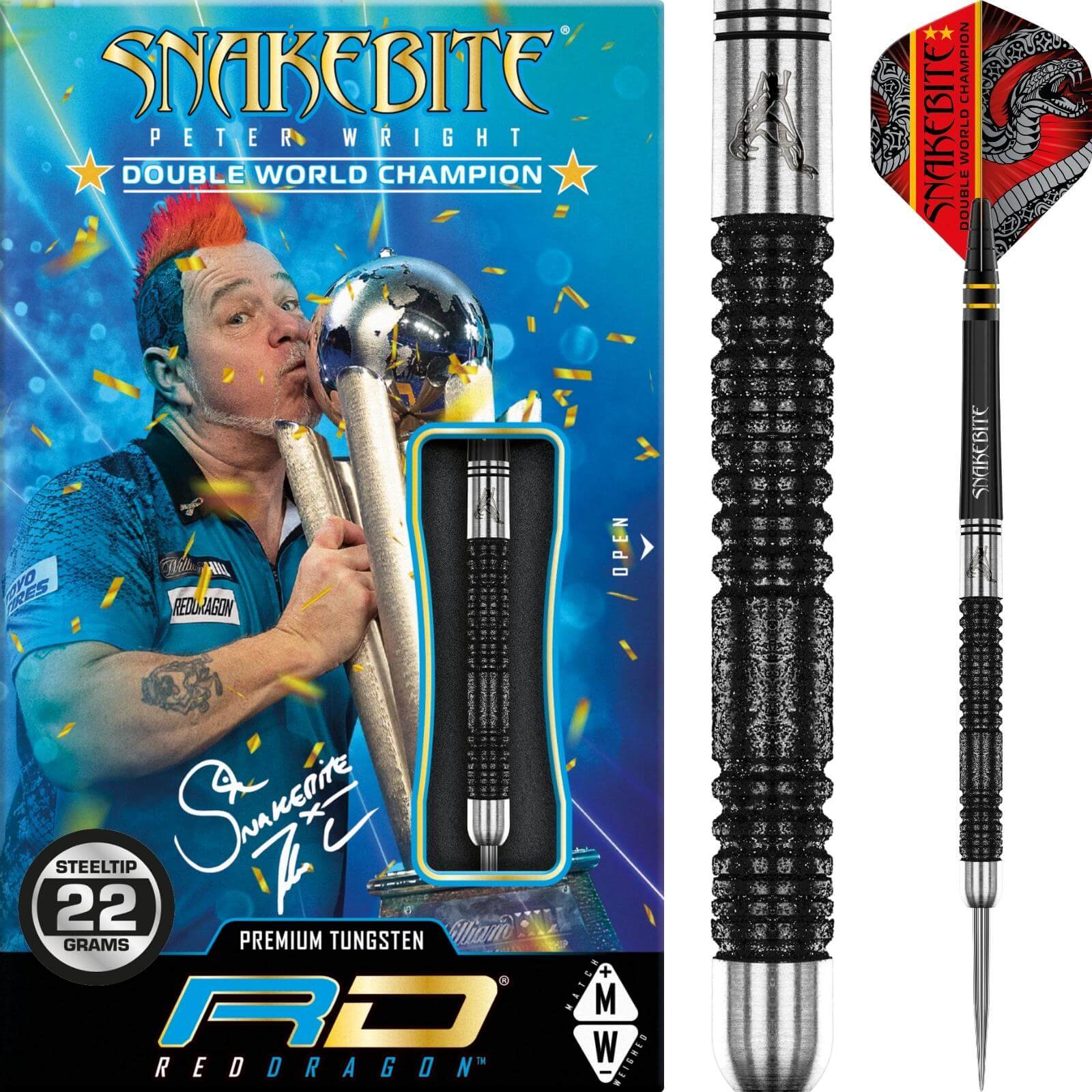 Darts - Red Dragon - Peter Wright Double World Champion Special Edition Darts - Black - Steel Tip - 85% Tungsten - 20g 22g 24g 