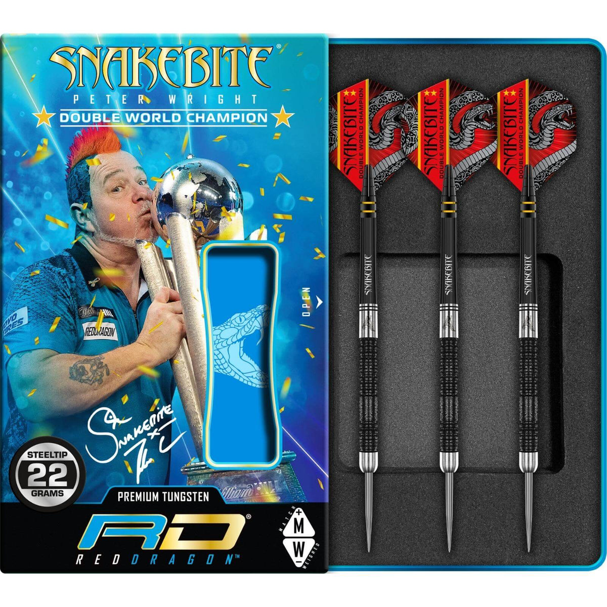 Darts - Red Dragon - Peter Wright Double World Champion Special Edition Darts - Black - Steel Tip - 85% Tungsten - 20g 22g 24g 
