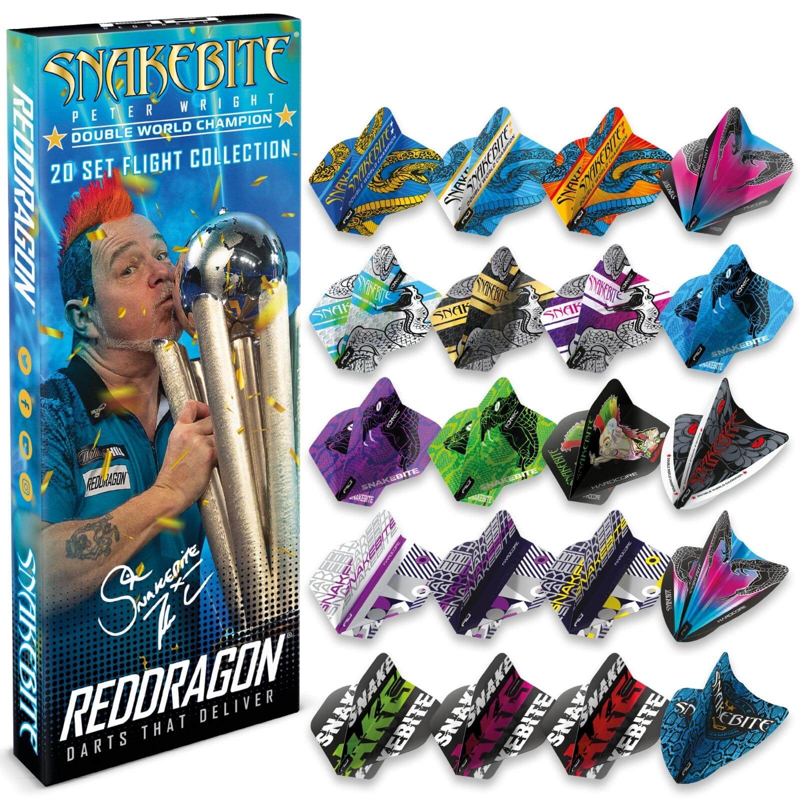 Dart Flights - Red Dragon - Peter Wright Double World Champion Flight Collection - 20 Sets 