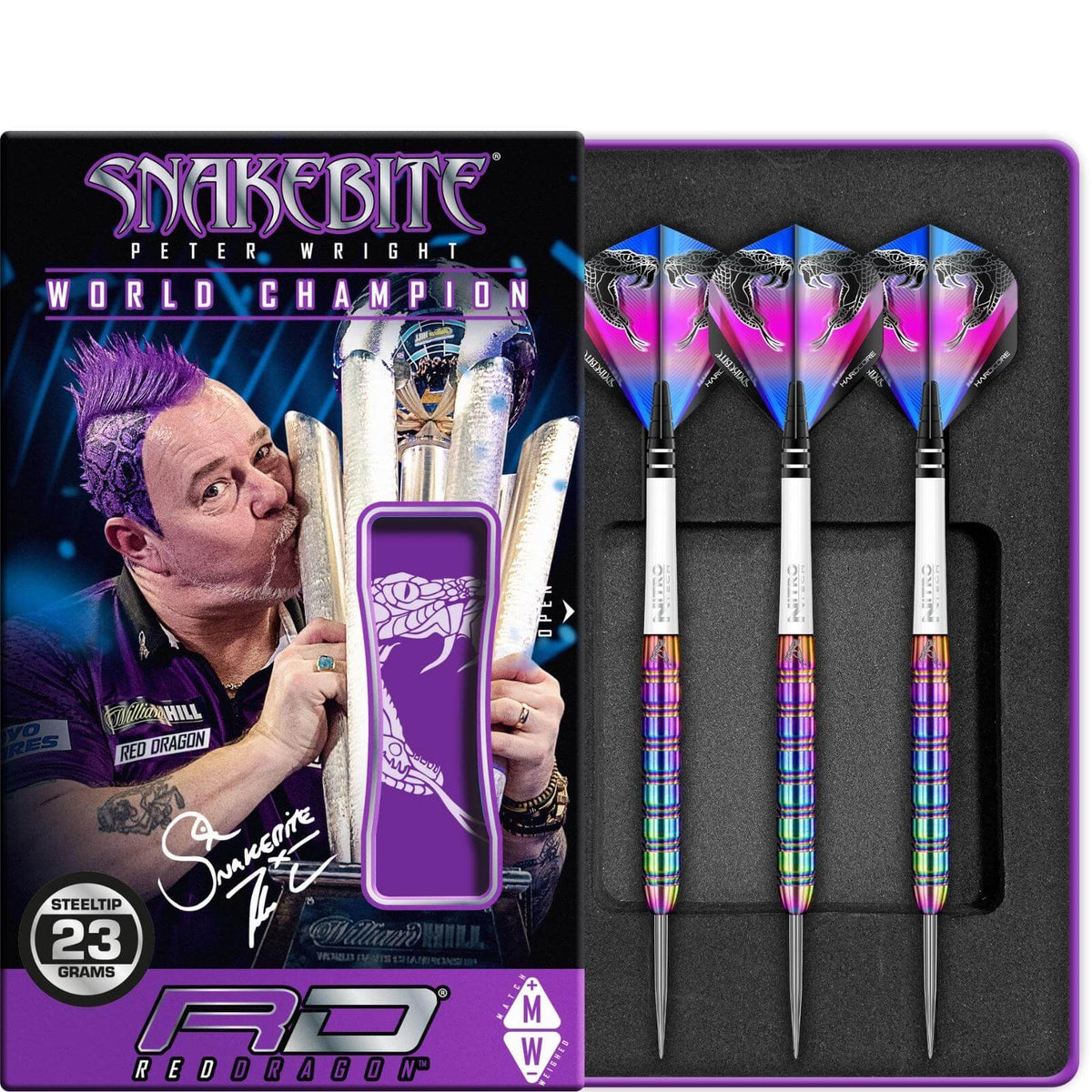 Darts - Red Dragon - Peter Wright Snakebite 1 Darts - Steel Tip - 85% Tungsten - 22g 23g 24g 