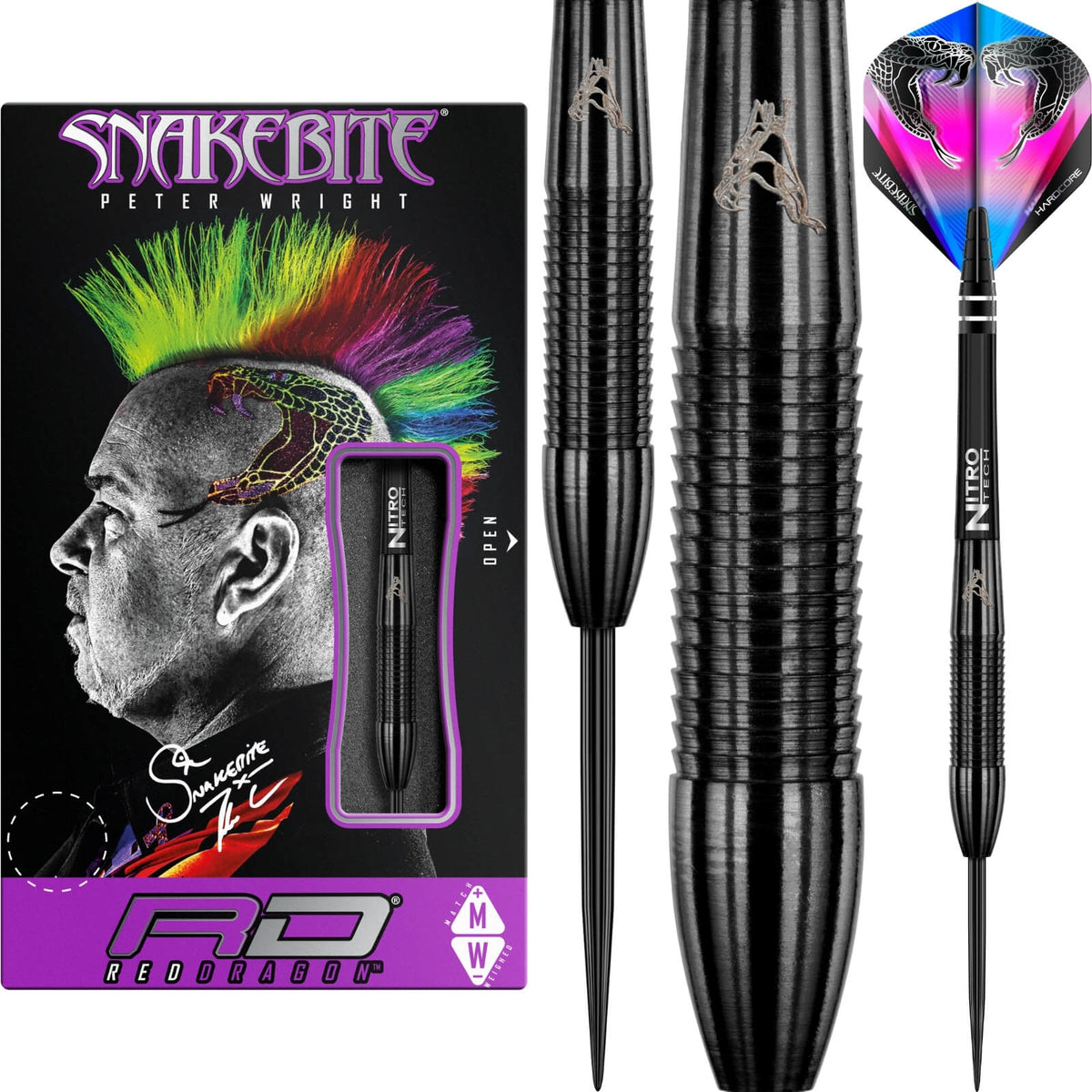 Darts - Red Dragon - Peter Wright Snakebite 3 Darts - Steel Tip - 90% Tungsten - 22g 26g 