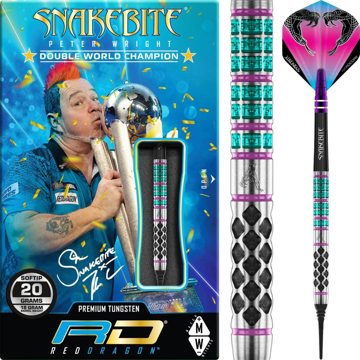 Darts - Red Dragon - Peter Wright Supa-Venom Darts - Soft Tip - 90% Tungsten - 20g 