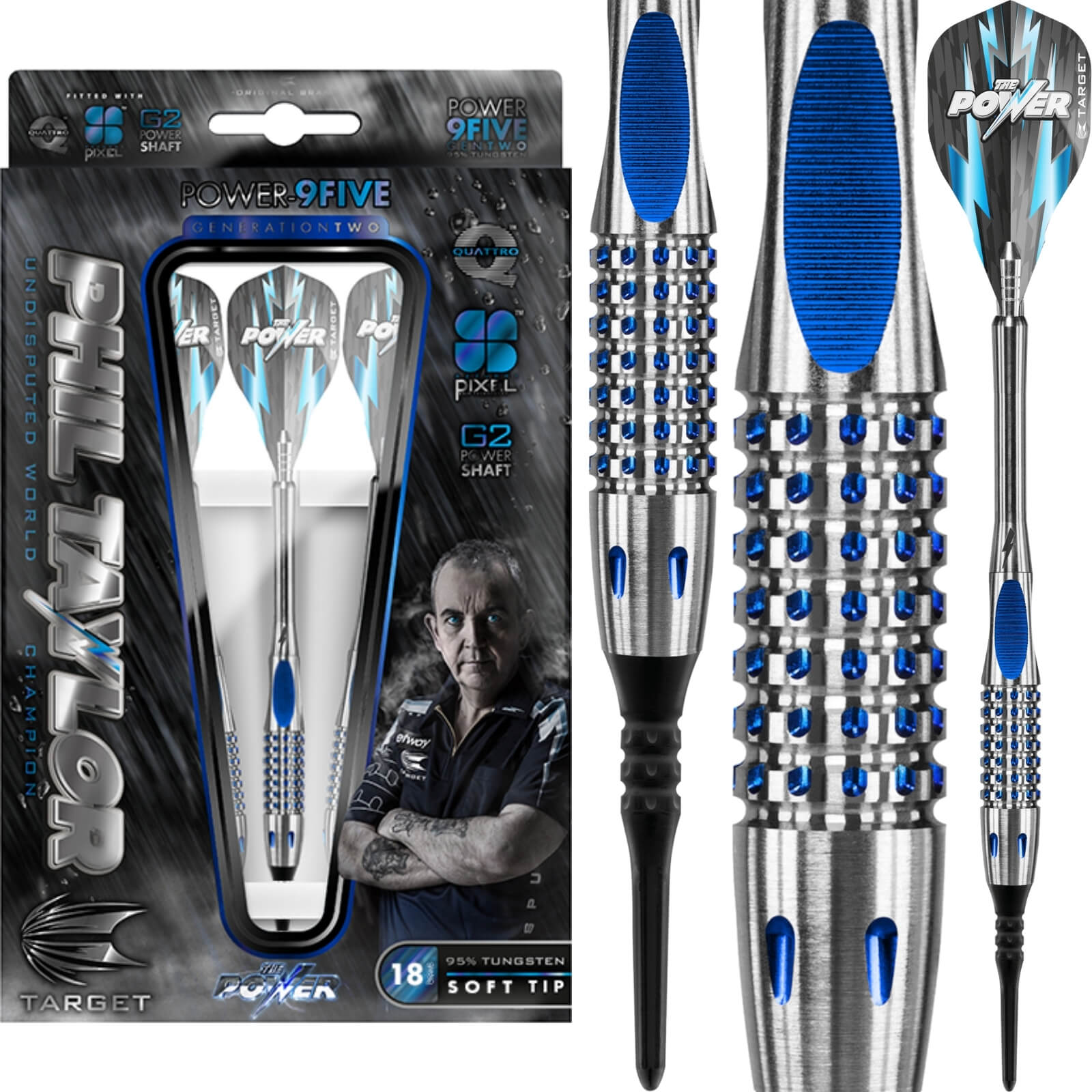 Darts - Target - Phil Taylor Power 9FIVE Gen 2 Darts - Soft Tip - 95% Tungsten - 18g 
