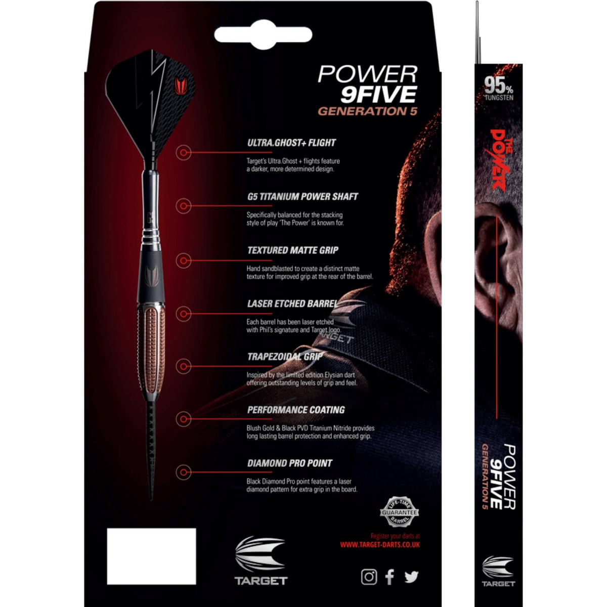 Darts - Target - Phil Taylor Gen 5 Darts - Steel Tip - 95% Tungsten - 22g 24g 26g 