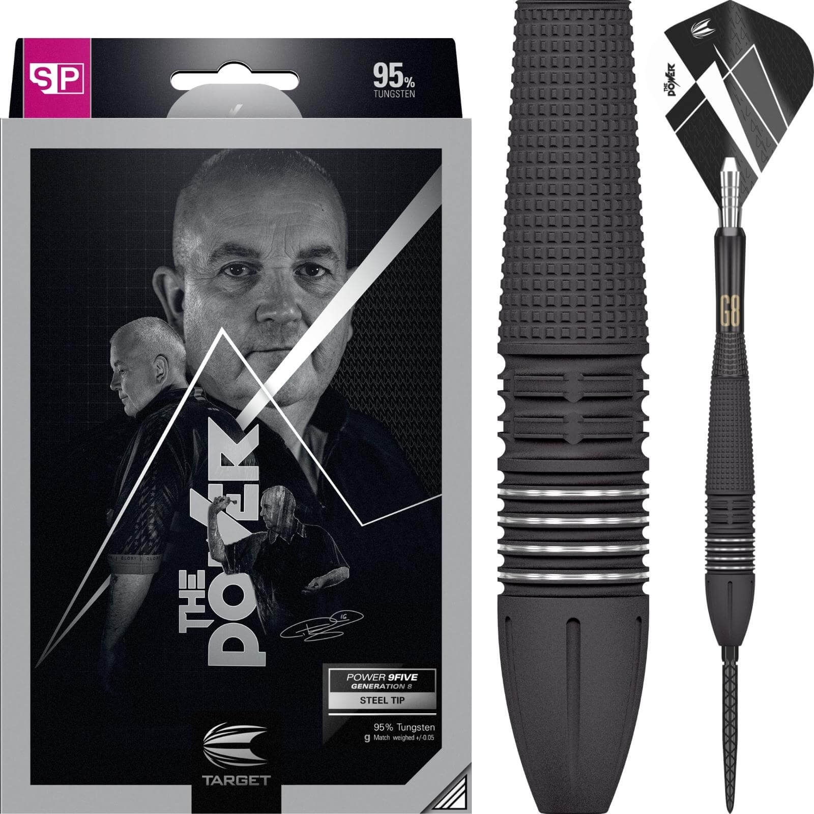 Darts - Target - Phil Taylor Gen 8 Darts - Swiss Point - Steel Tip - 95% Tungsten - 22g 24g 26g 