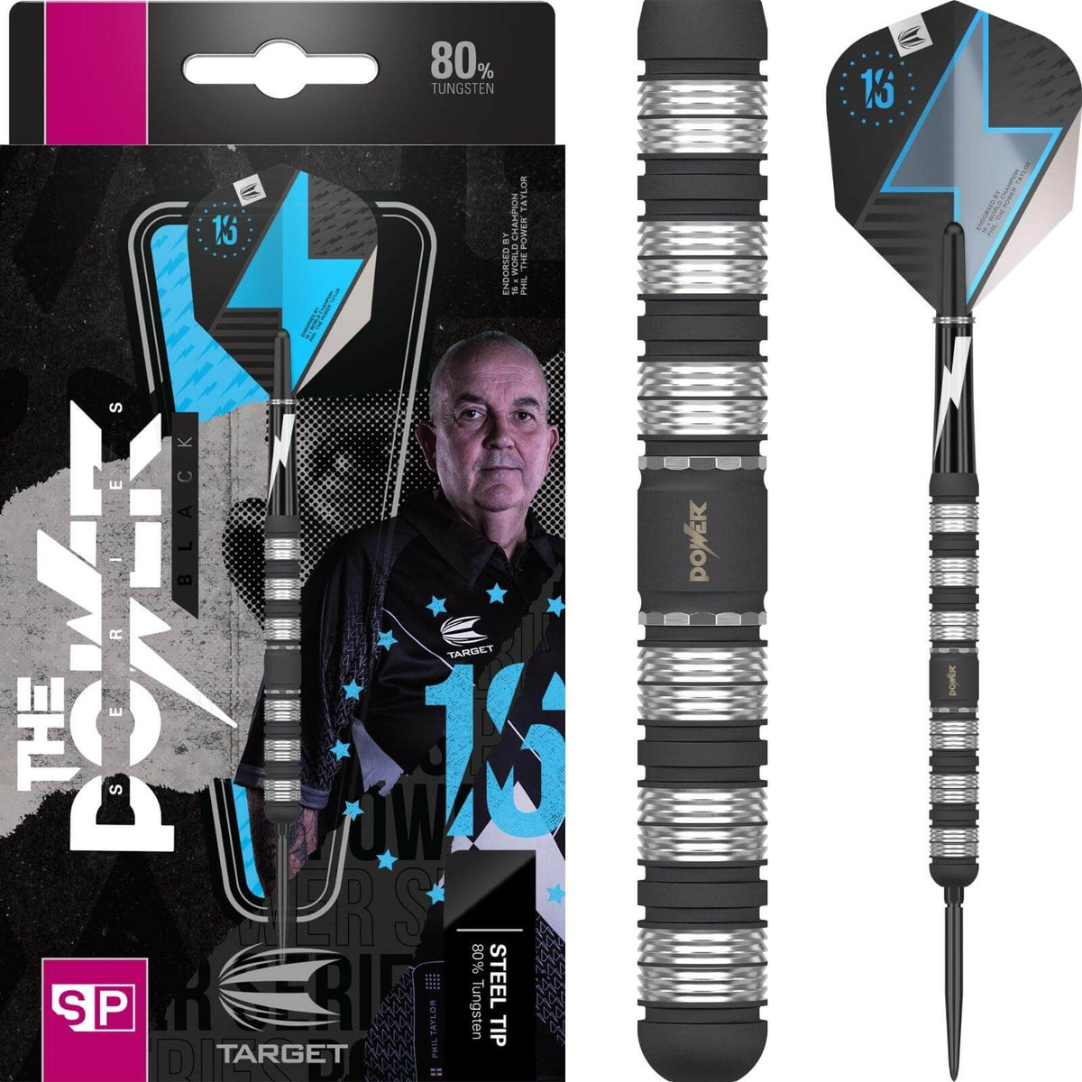 Darts - Target - Phil Taylor Power Series Black Darts - Swiss Point - Steel Tip - 80% Tungsten - 21g 23g 