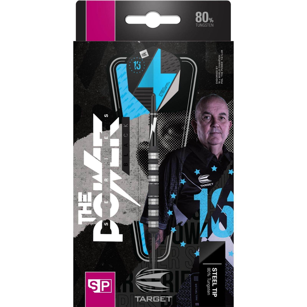 Darts - Target - Phil Taylor Power Series Black Darts - Swiss Point - Steel Tip - 80% Tungsten - 21g 23g 