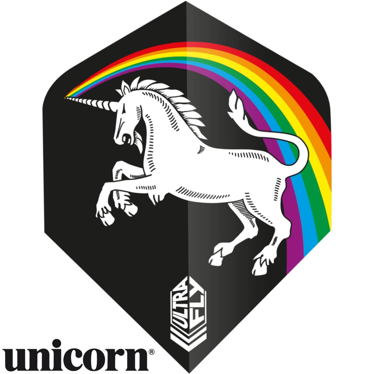 Dart Flights - Unicorn - Ultrafly Rainbow Unicorn - Standard Dart Flights Black