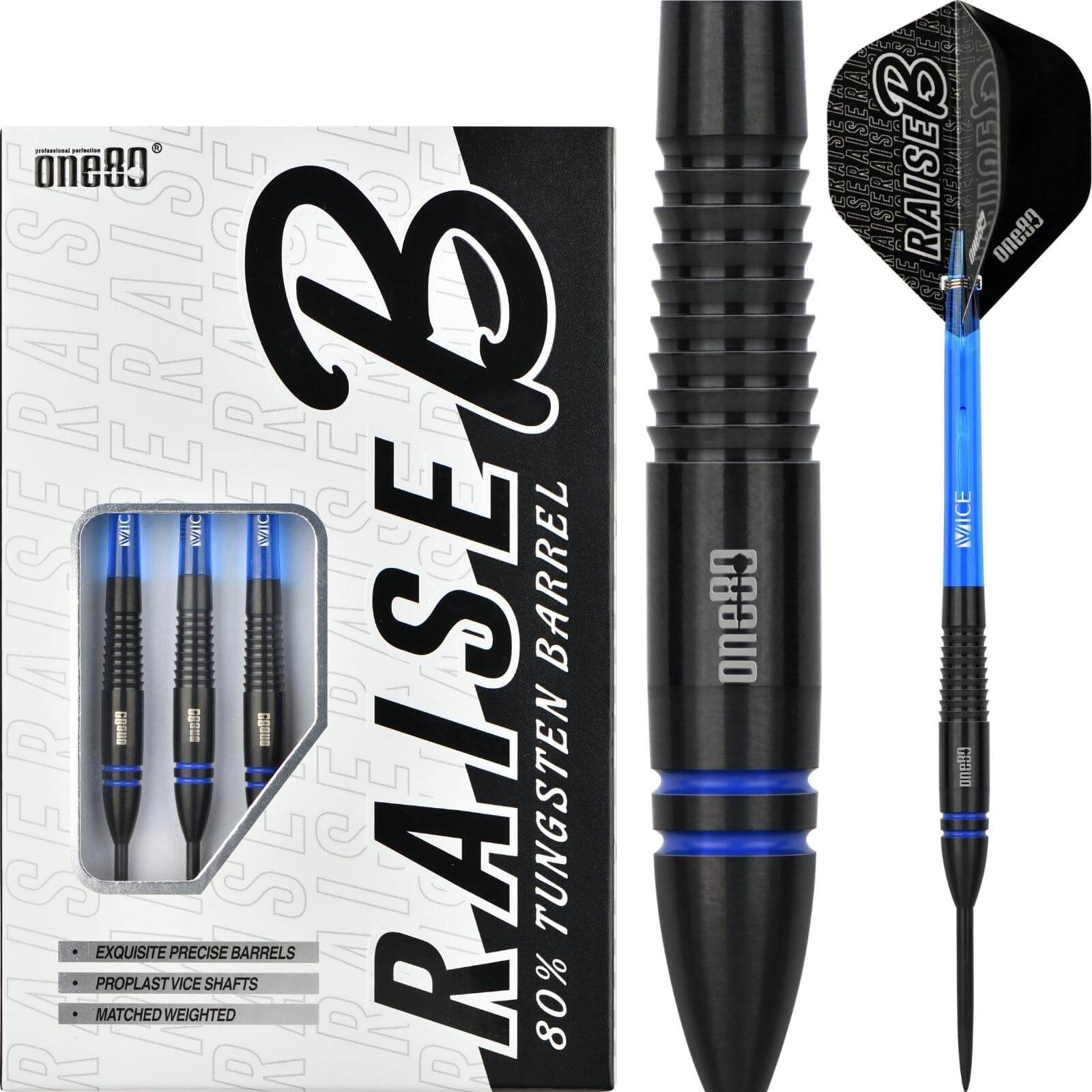 Darts - One80 - Raise B Darts - Blue - Steel Tip - 80% Tungsten - 21g 23g 
