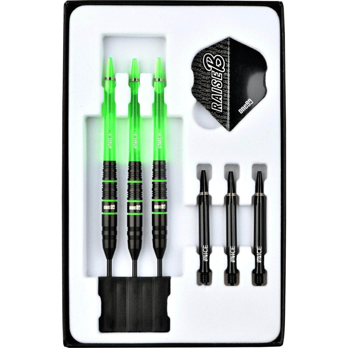 Darts - One80 - Raise B Darts - Green - Steel Tip - 80% Tungsten - 21g 23g 