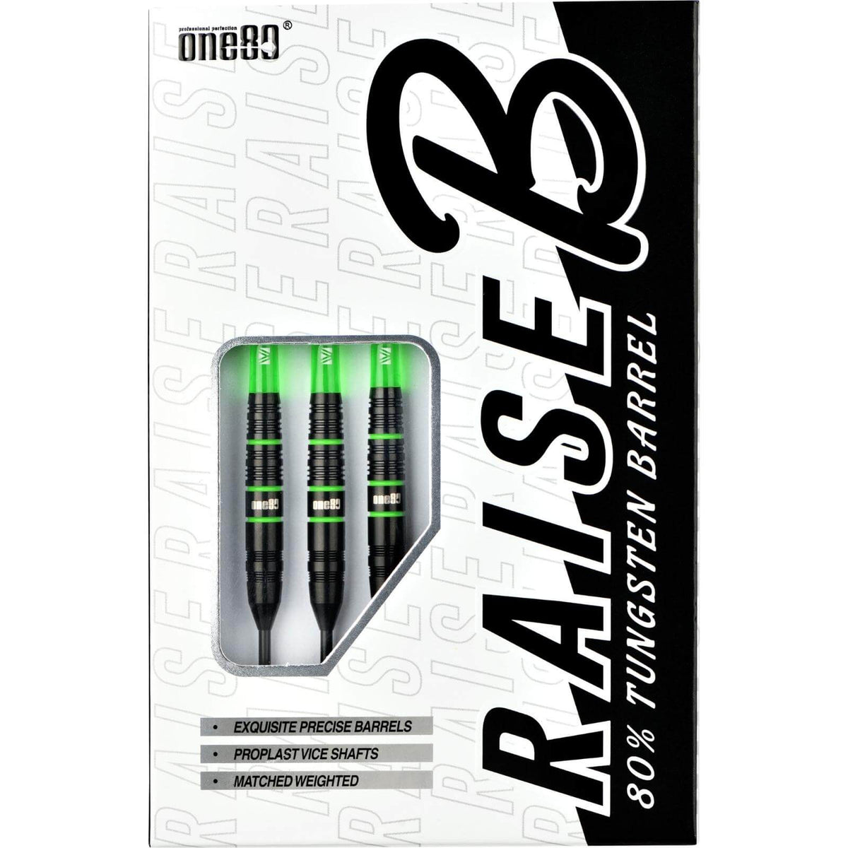 Darts - One80 - Raise B Darts - Green - Steel Tip - 80% Tungsten - 21g 23g 