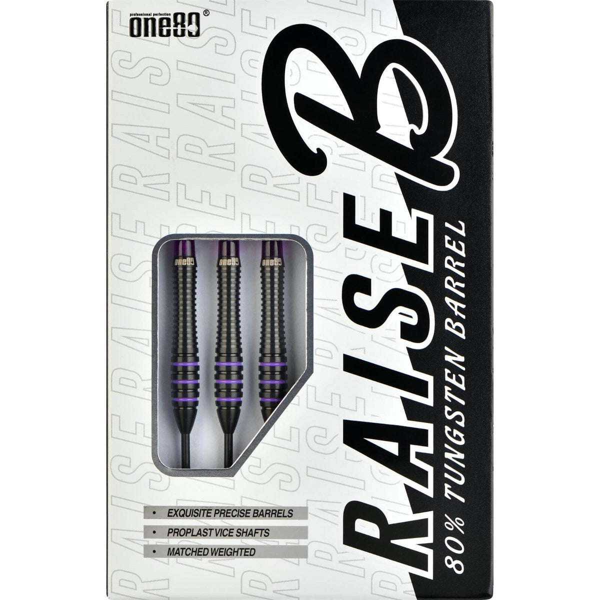 Darts - One80 - Raise B Darts - Purple - Steel Tip - 80% Tungsten - 21g 23g 