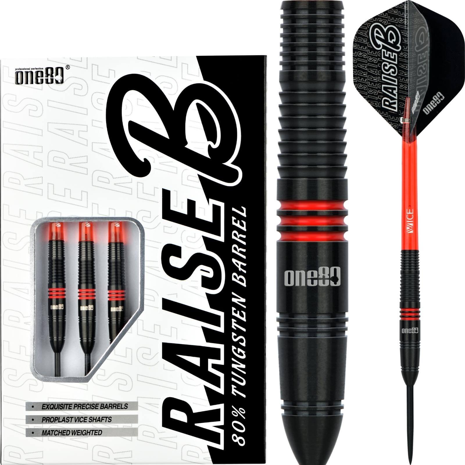 Darts - One80 - Raise B Darts - Red - Steel Tip - 80% Tungsten - 21g 23g 