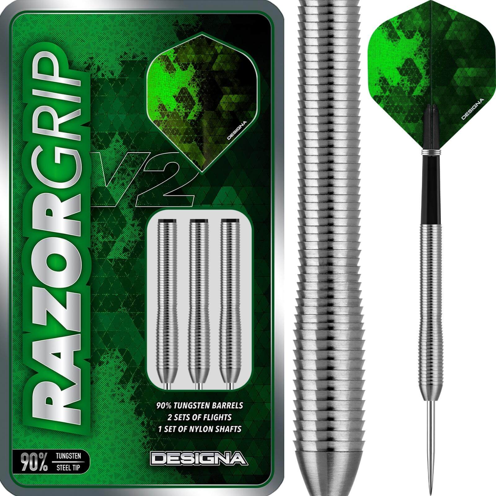 Darts - Designa - Razor Grip V2 M1 Darts - Steel Tip - 90% Tungsten - 21g 23g 
