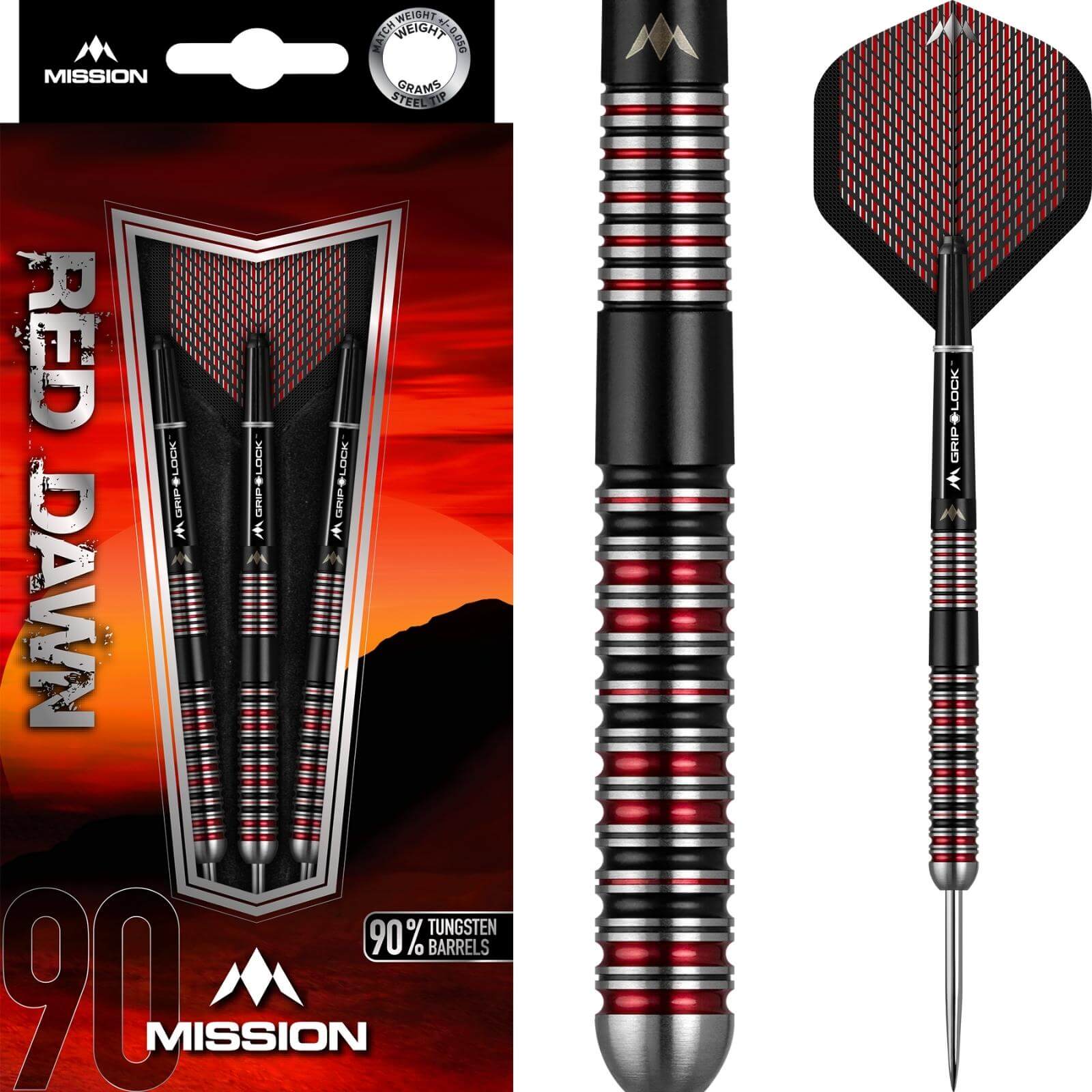 Darts - Mission - Red Dawn M1 Darts - Steel Tip - 90% Tungsten - 22g 24g 26g 