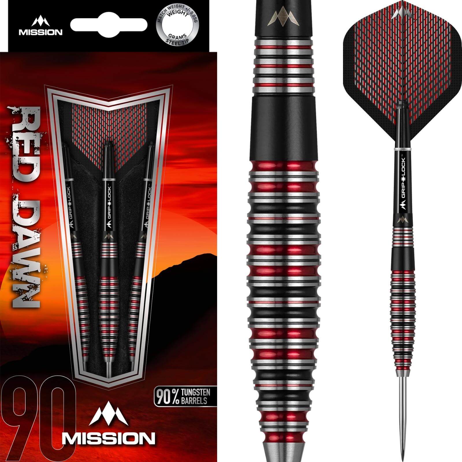 Darts - Mission - Red Dawn M3 Darts - Steel Tip - 90% Tungsten - 21g 23g 25g 