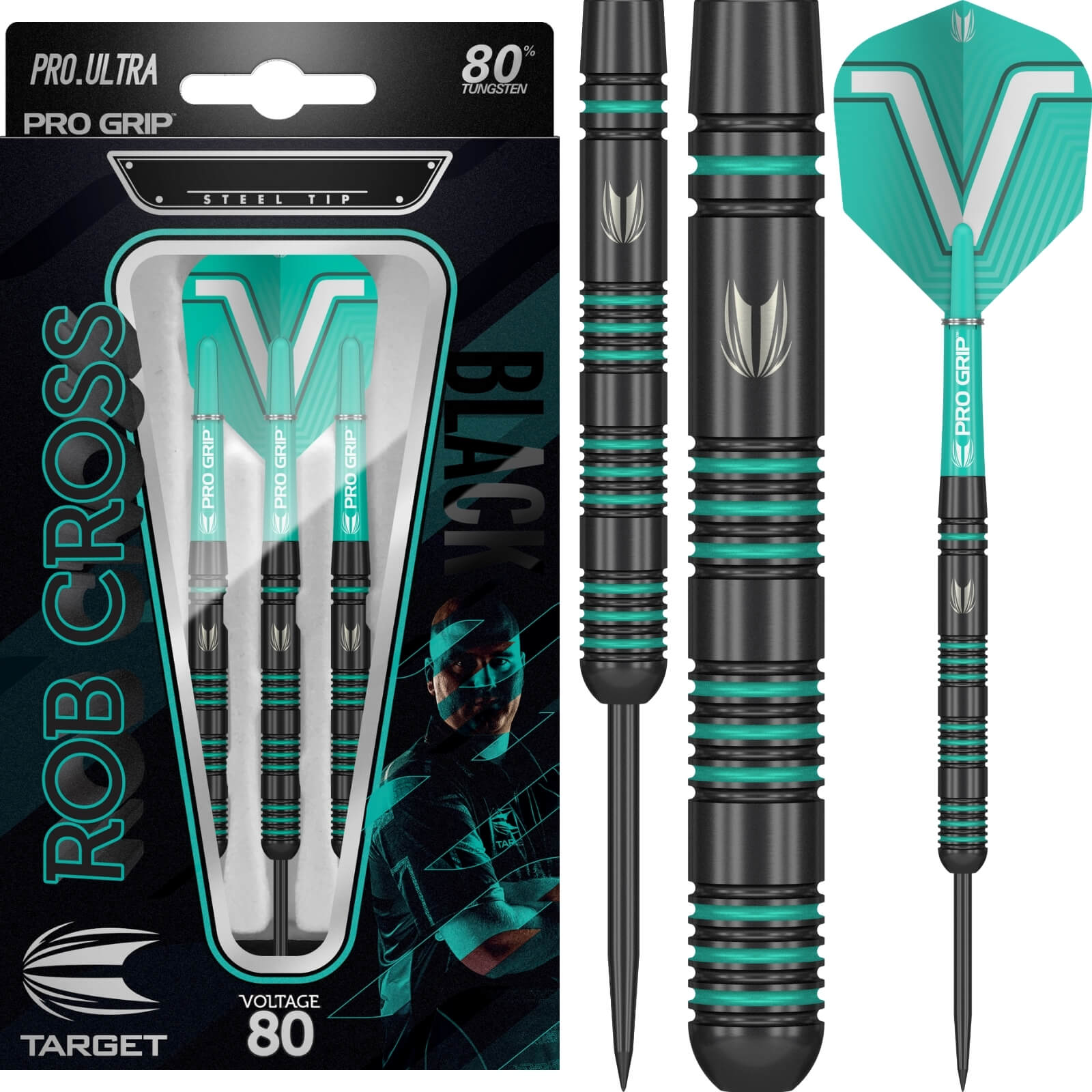 Darts - Target - Rob Cross Black 80 Series Darts - Steel Tip - 80% Tungsten - 22g 24g 