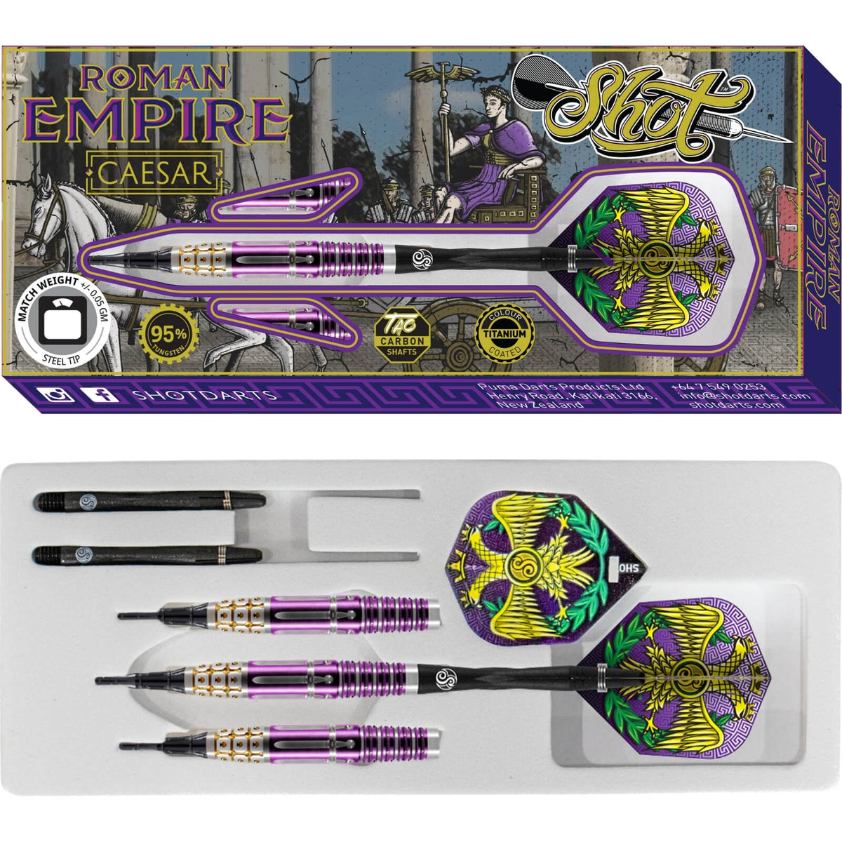 Darts - Shot - Roman Empire Caesar Darts - Soft Tip - 95% Tungsten - 18g 20g 