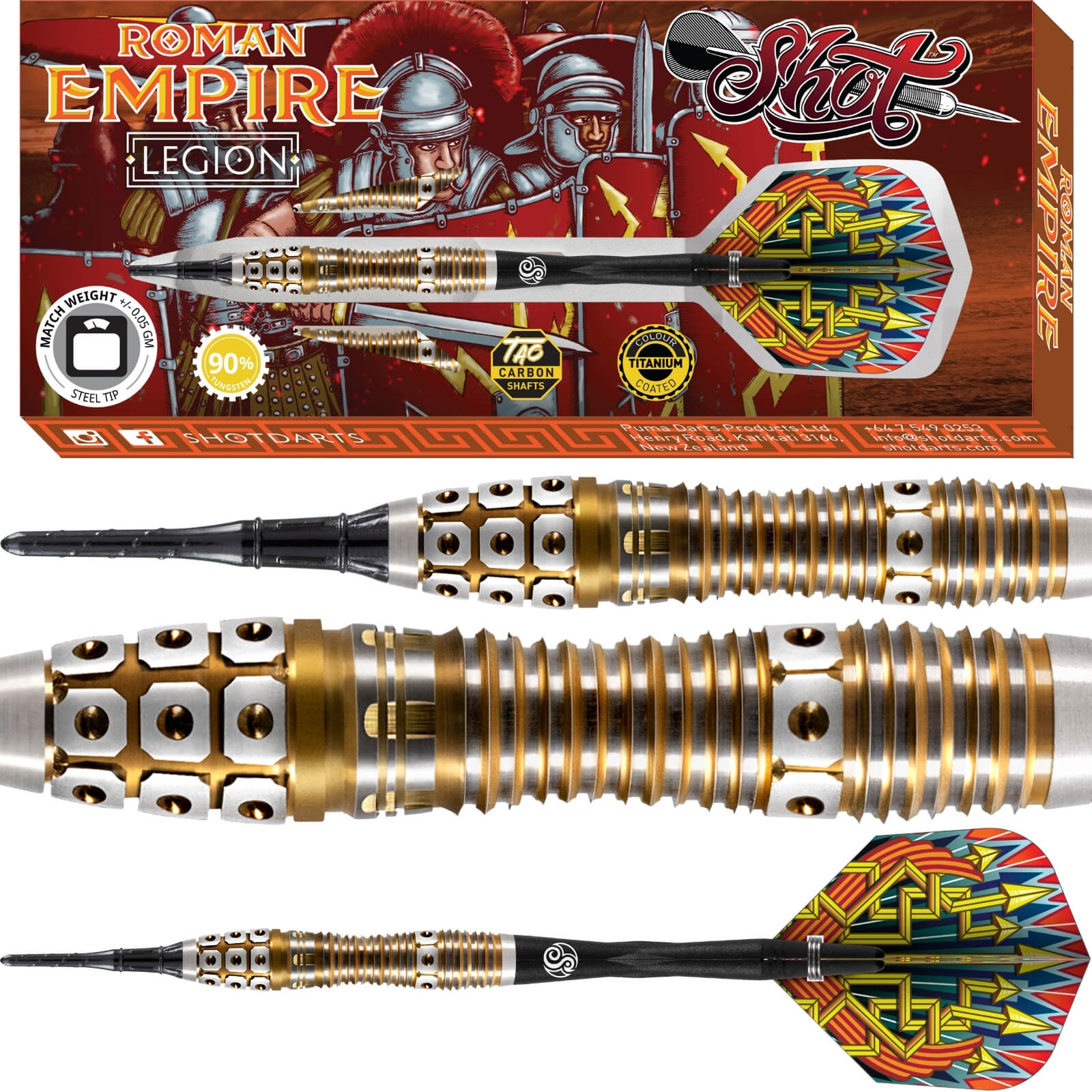 Darts - Shot - Roman Empire Legion Darts - Soft Tip - 90% Tungsten - 18g 20g 