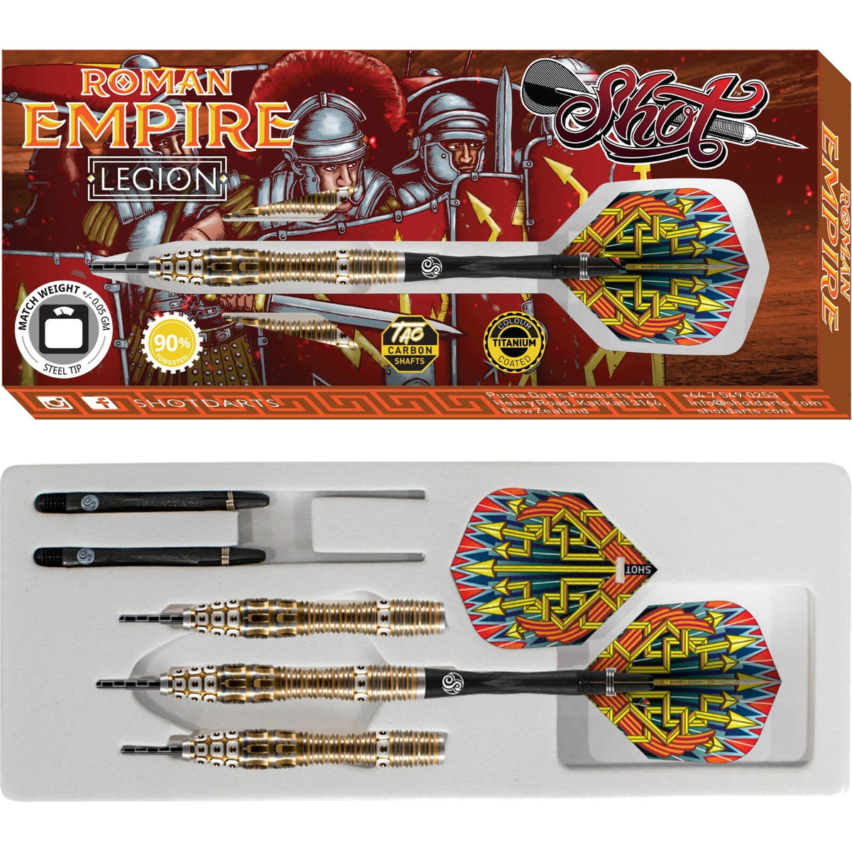 Darts - Shot - Roman Empire Legion Darts - Steel Tip - 90% Tungsten - 23g 24g 